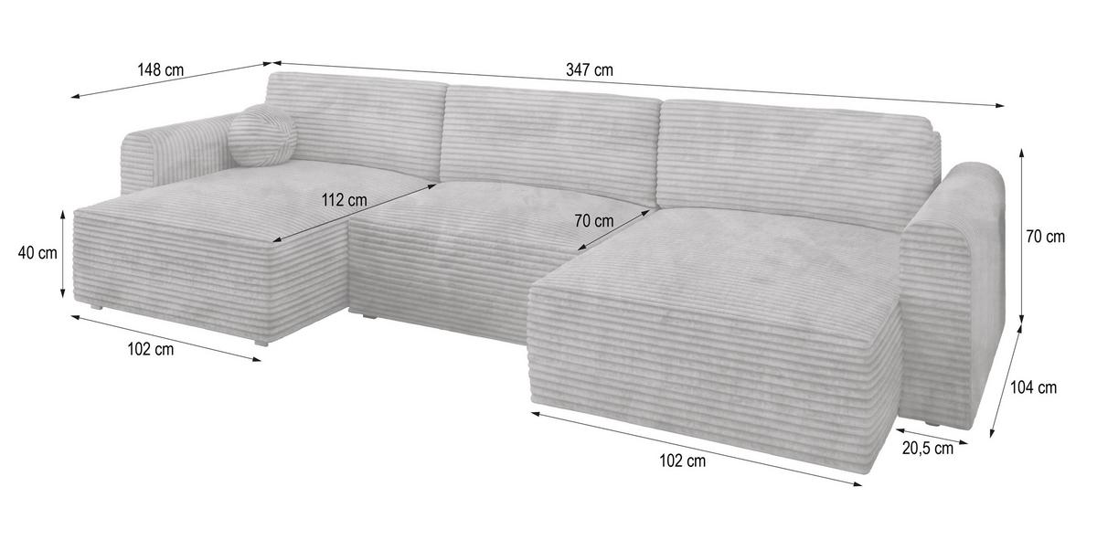 WOHNLANDSCHAFT FENTO Kupferfarben Kordstoff mit Schlaffunktion - Kupferfarben, Holz (347/90/148cm) - MASSENO