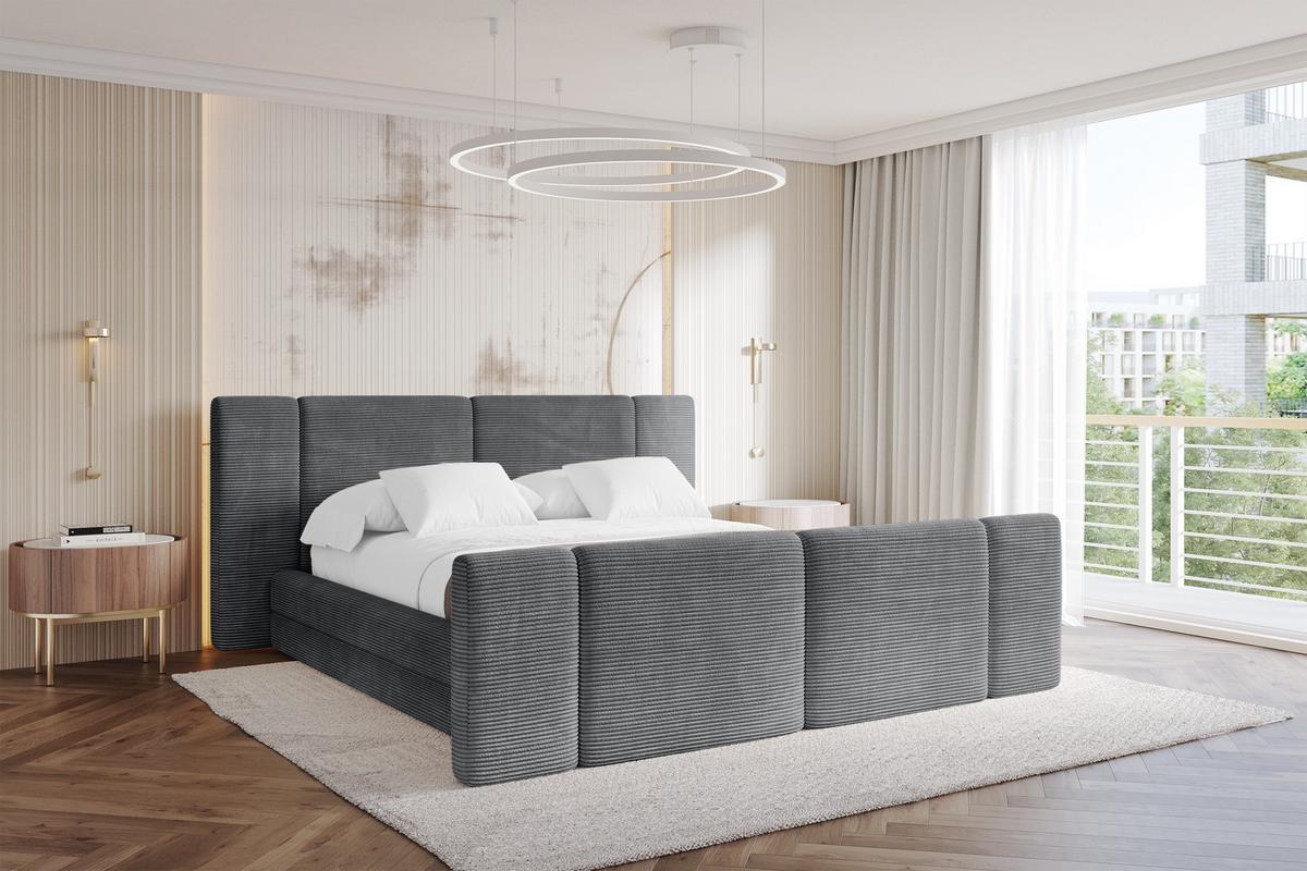 POLSTERBETT mit Bettkasten, Fußteil und Lattenrost, Bett mit Matratze H3/H4 - TEVO-Z 140x200 Dunkelgrau - Graphitfarben, Holzwerkstoff/Textil (140/200cm) - ALTDECOR