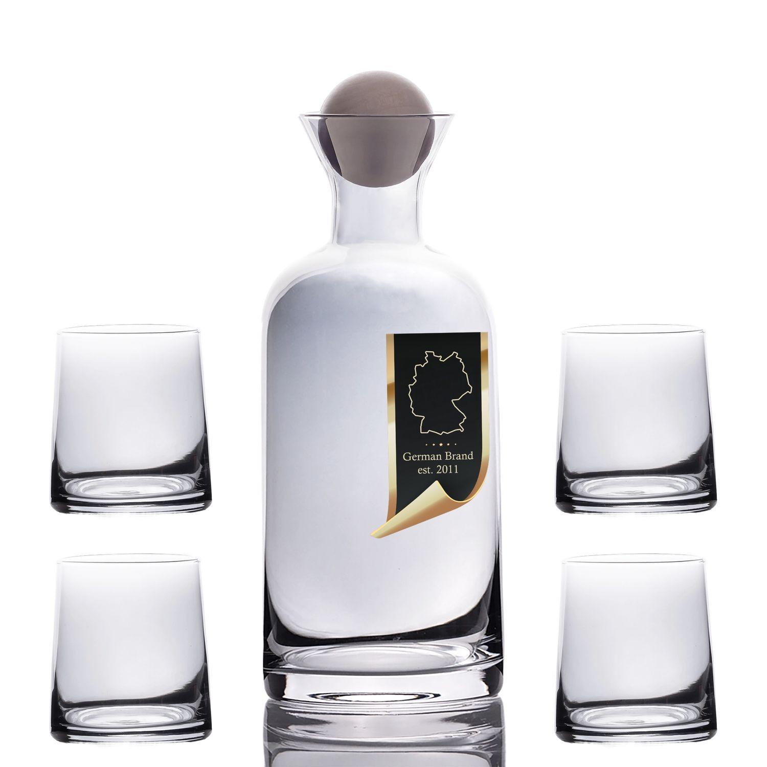 KARAFFE mit 4 Gläsern Set aus Glas mit Regenbogen Schimmer - Transparent, Glas (1.1L) - Intirilife