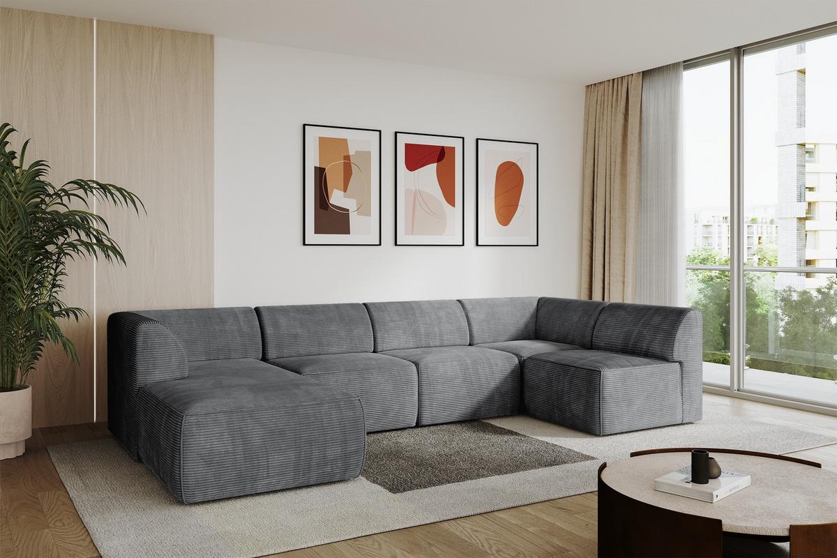 WOHNLANDSCHAFT Ottomane Links MOVO-L 345x180x78 cm Dunkelgrau Cord - Dunkelgrau, Holzwerkstoff/Kunststoff (345/78/180cm) - ALTDECOR