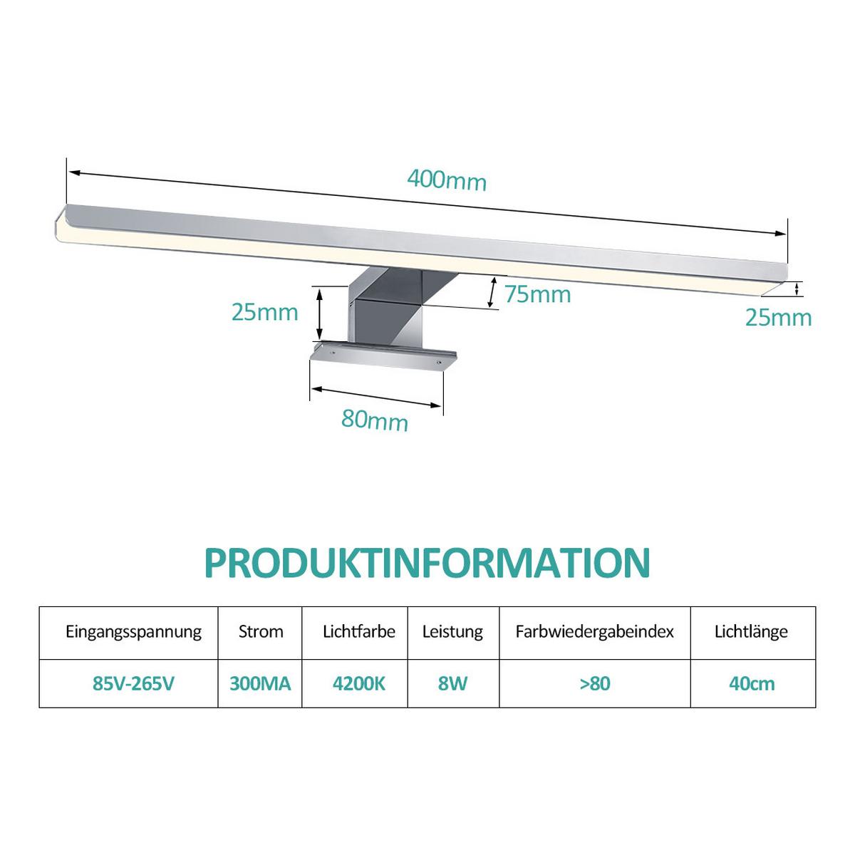 SPIEGELLEUCHTE LED Neutral Licht 4200K 40 cm - Weiß, Kunststoff (17/40/4cm) - EMKE