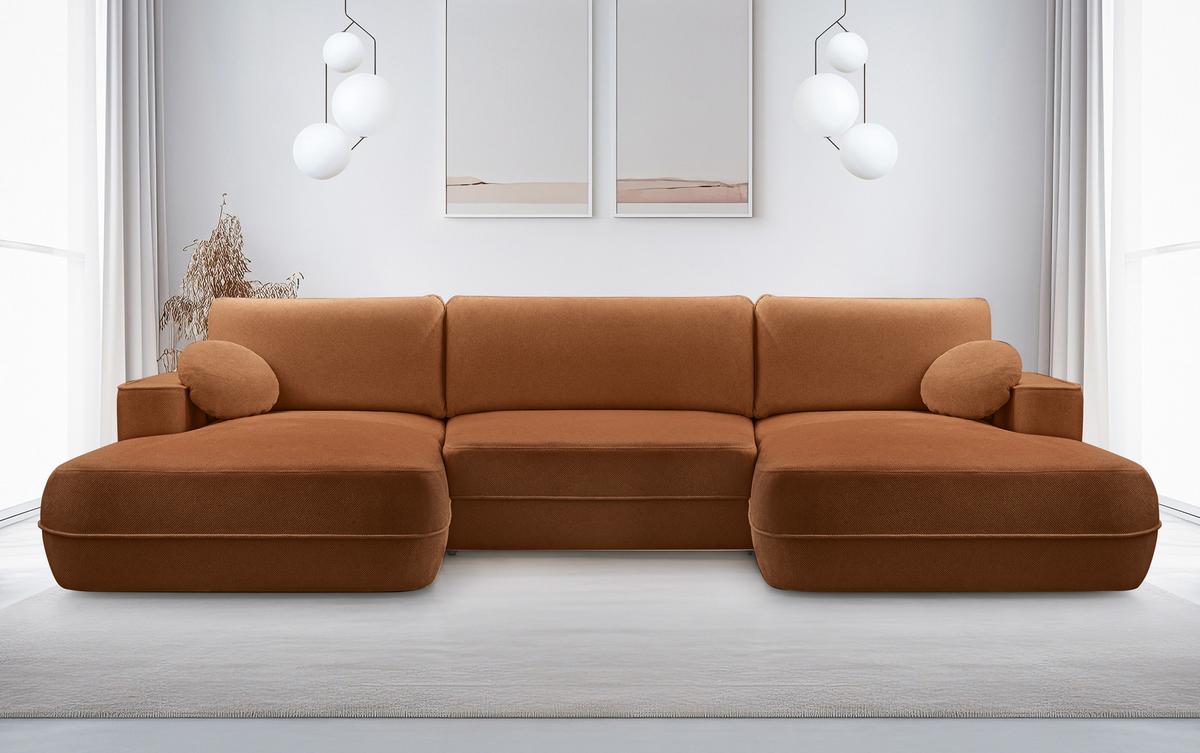 WOHNLANDSCHAFT Peoni Kupfer 364/168/87 cm mit Schlaffunktion - Dunkelorange/Schwarz, Kunststoff/Textil (364/87/168cm) - AX Living