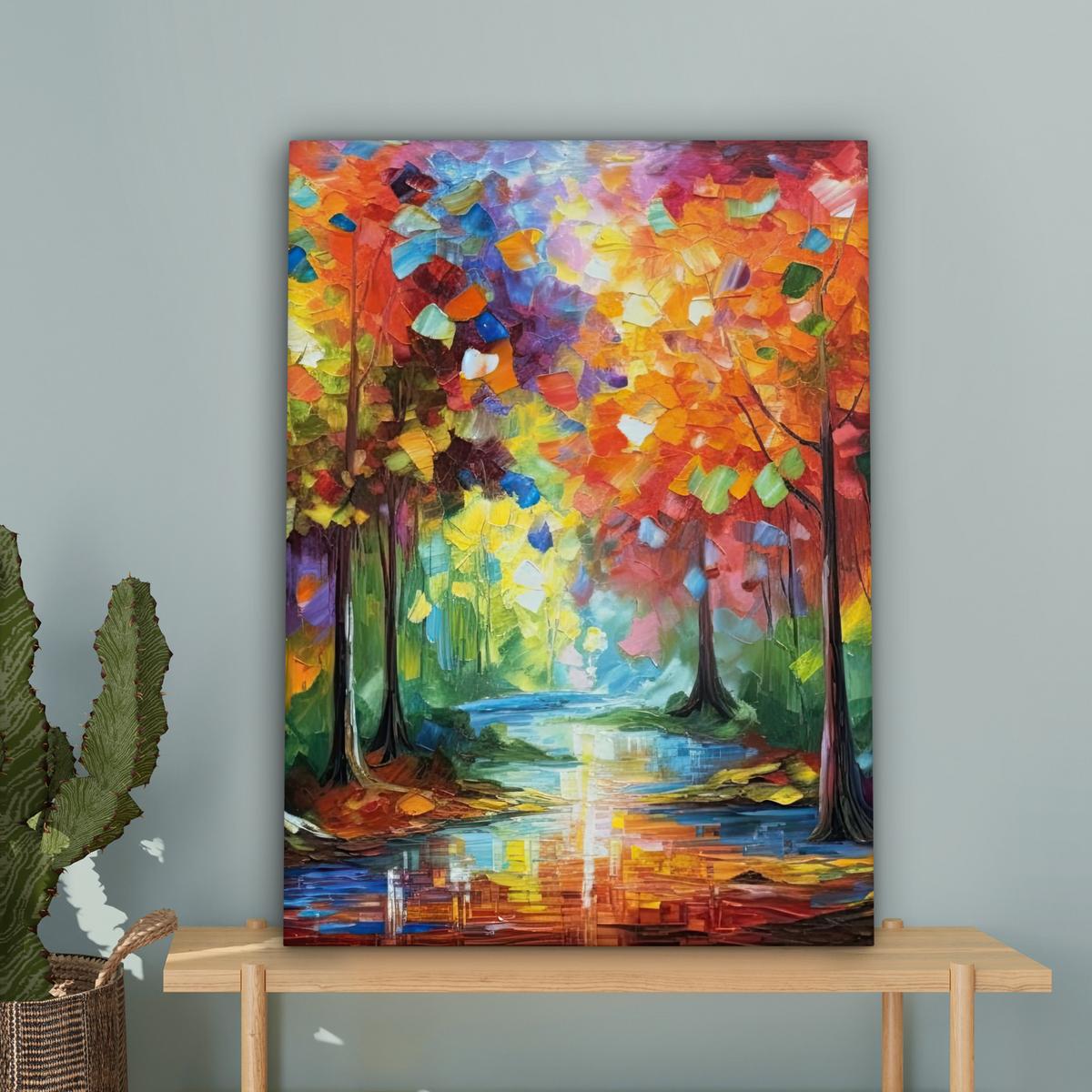 LEINWANDBILD Landschaft - Wald - Farben - Natur Wandbild Wohnzimmer 60x80 cm - Multicolor, Textil (60/80cm) - MuchoWow