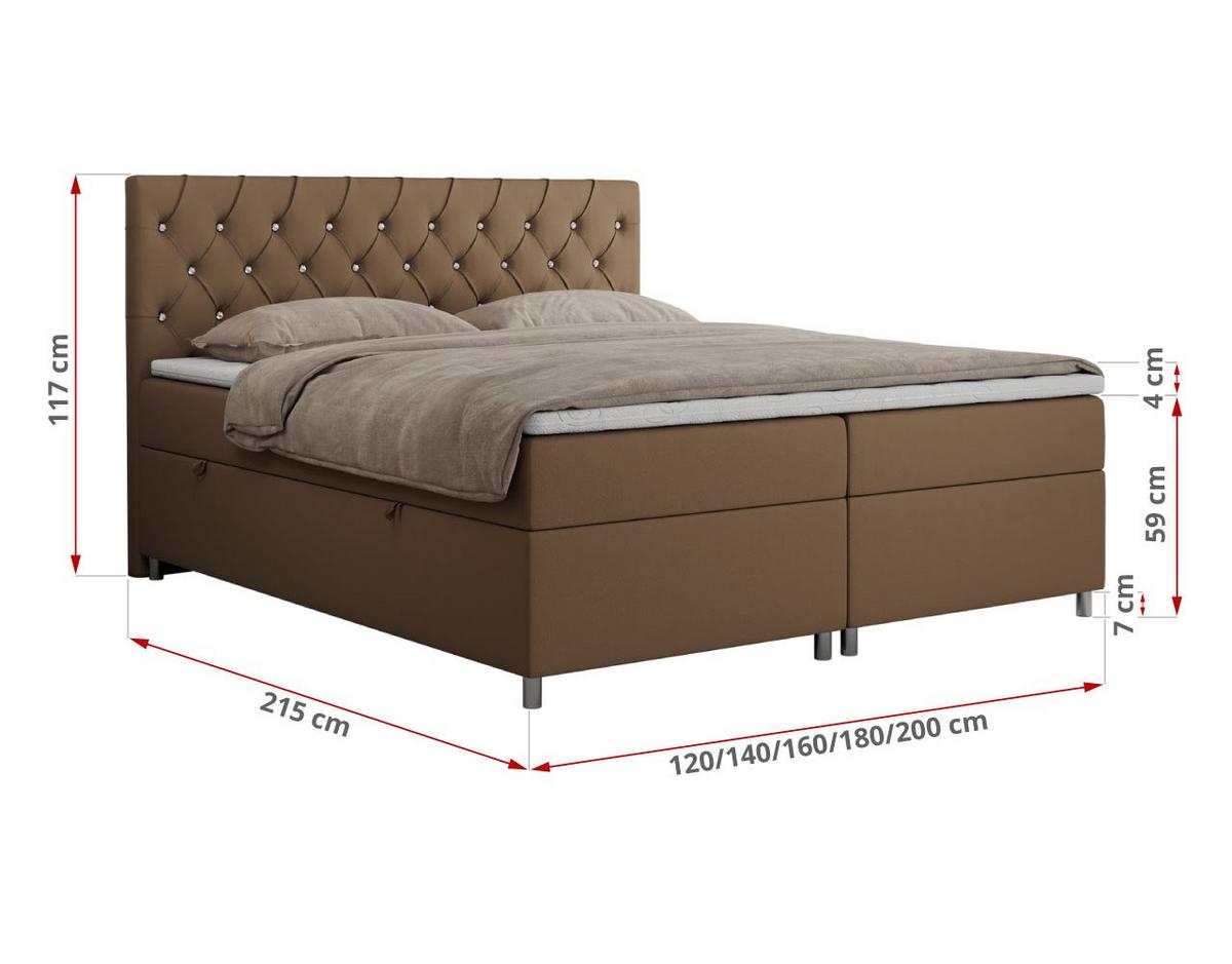 BOXBETT ROMA 180/200 - Braun Kunstleder - H3 - Braun, Holz/Textil (180/200cm)