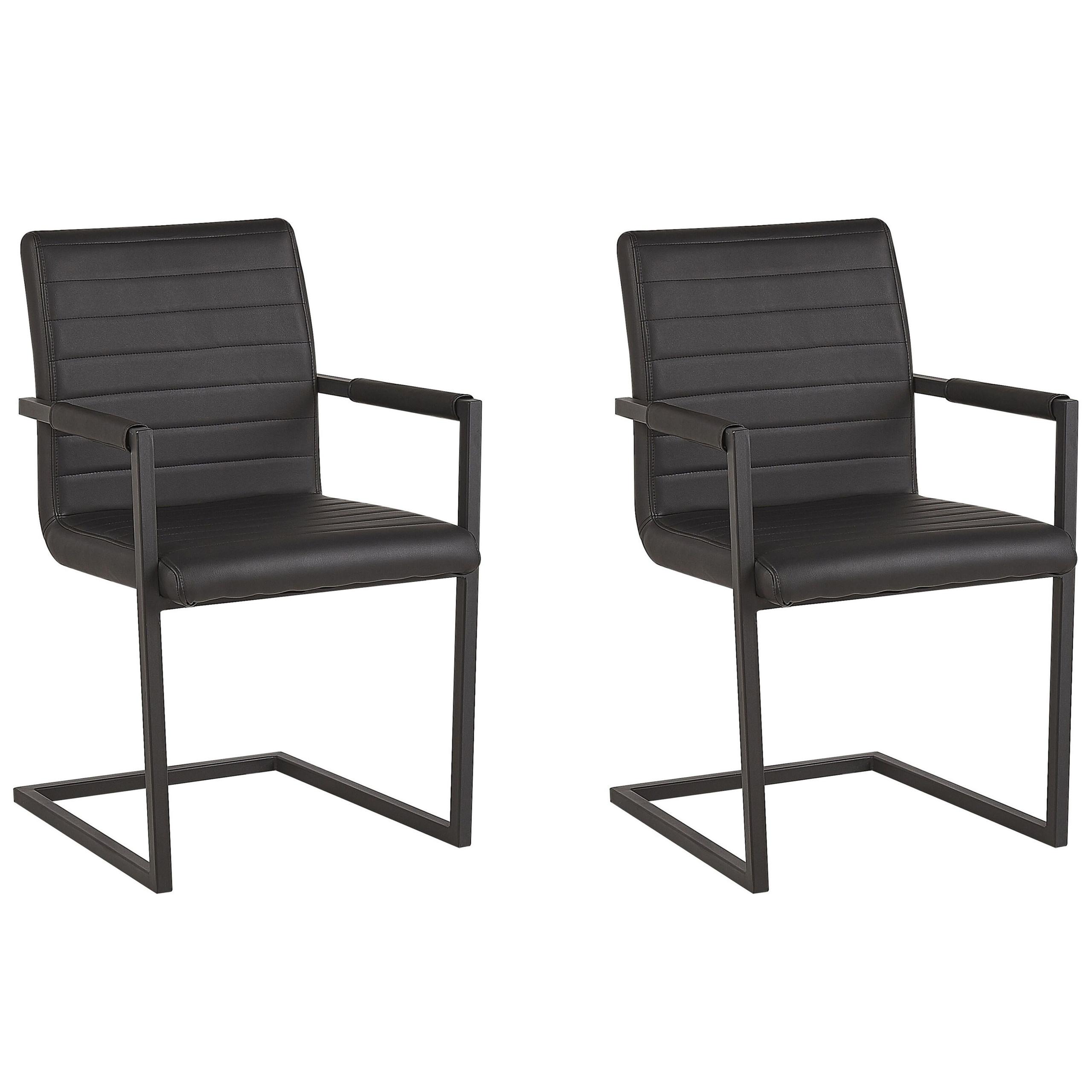 ESSZIMMERSTUHL 2er-Set Kunstleder Schwarz Buford - Schwarz, Textil/Metall (52/87/54cm) - Beliani