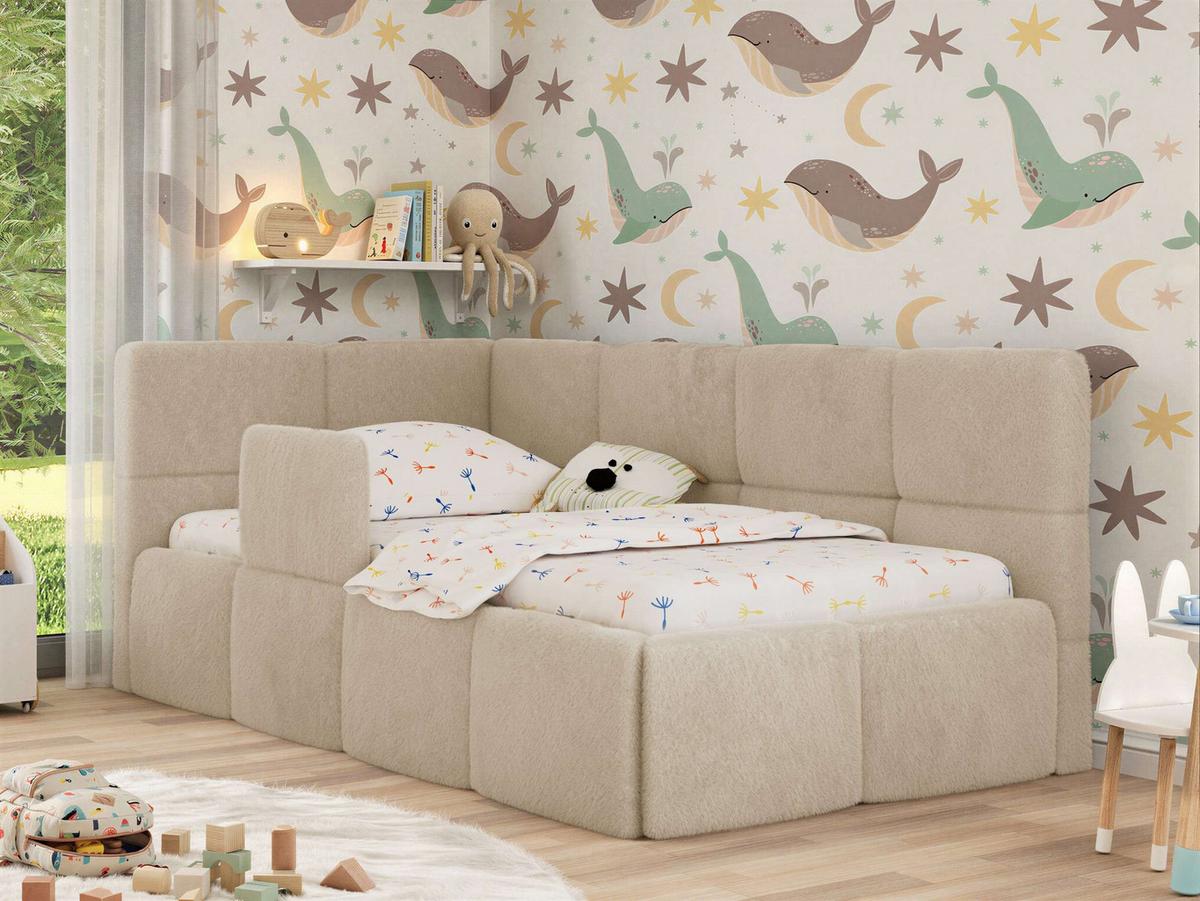 POLSTERBETT ARVO ALTA 90/200 - Creme Plüsch - Schaumstoffmatratze - Links - Creme, Textil (90/200cm) - MKS