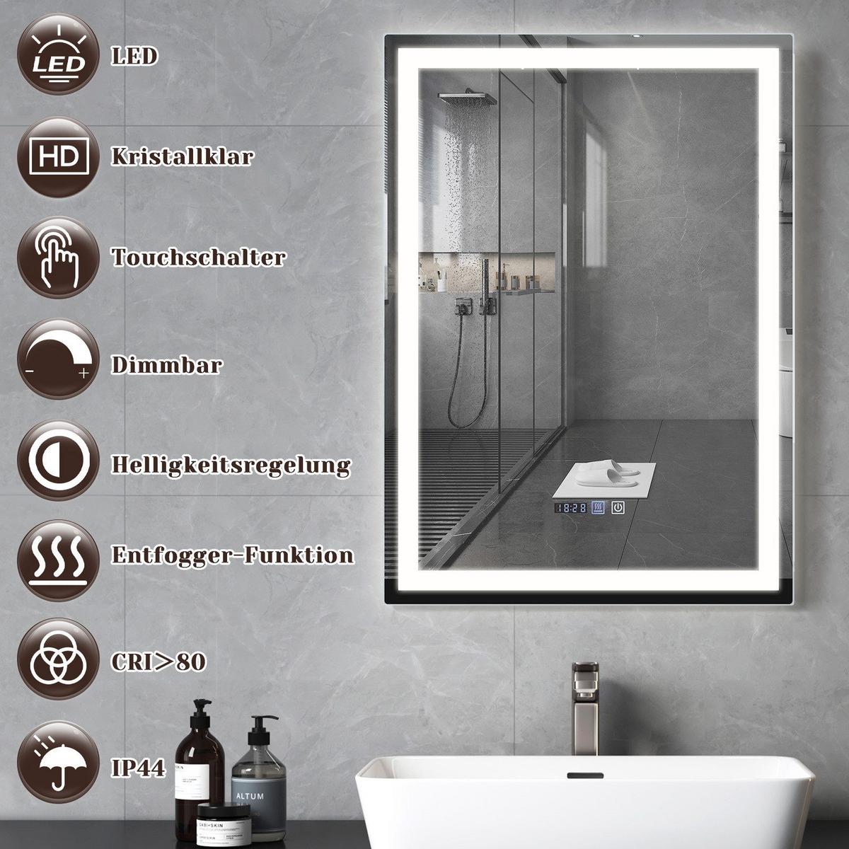 BADEZIMMERSPIEGEL Jena mit LED-Leuchte 50/70/3 cm - Weiß, Glas (70/3/50cm) - Nettlife