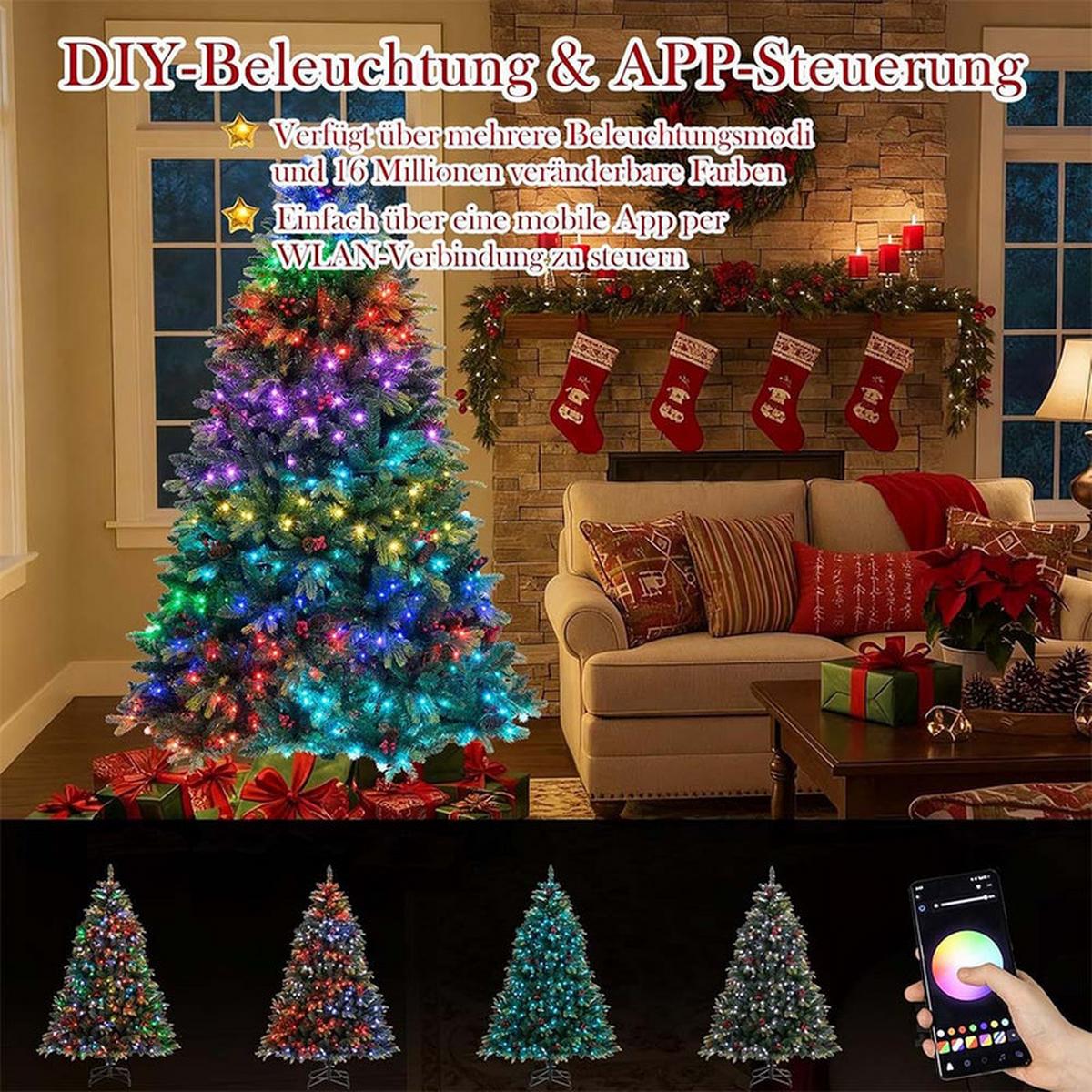 WEIHNACHTSBAUM mit 370 APP-gesteuerten RGB-Lichtern 180cm Grün - Grün, Metall (180cm) - COSTWAY