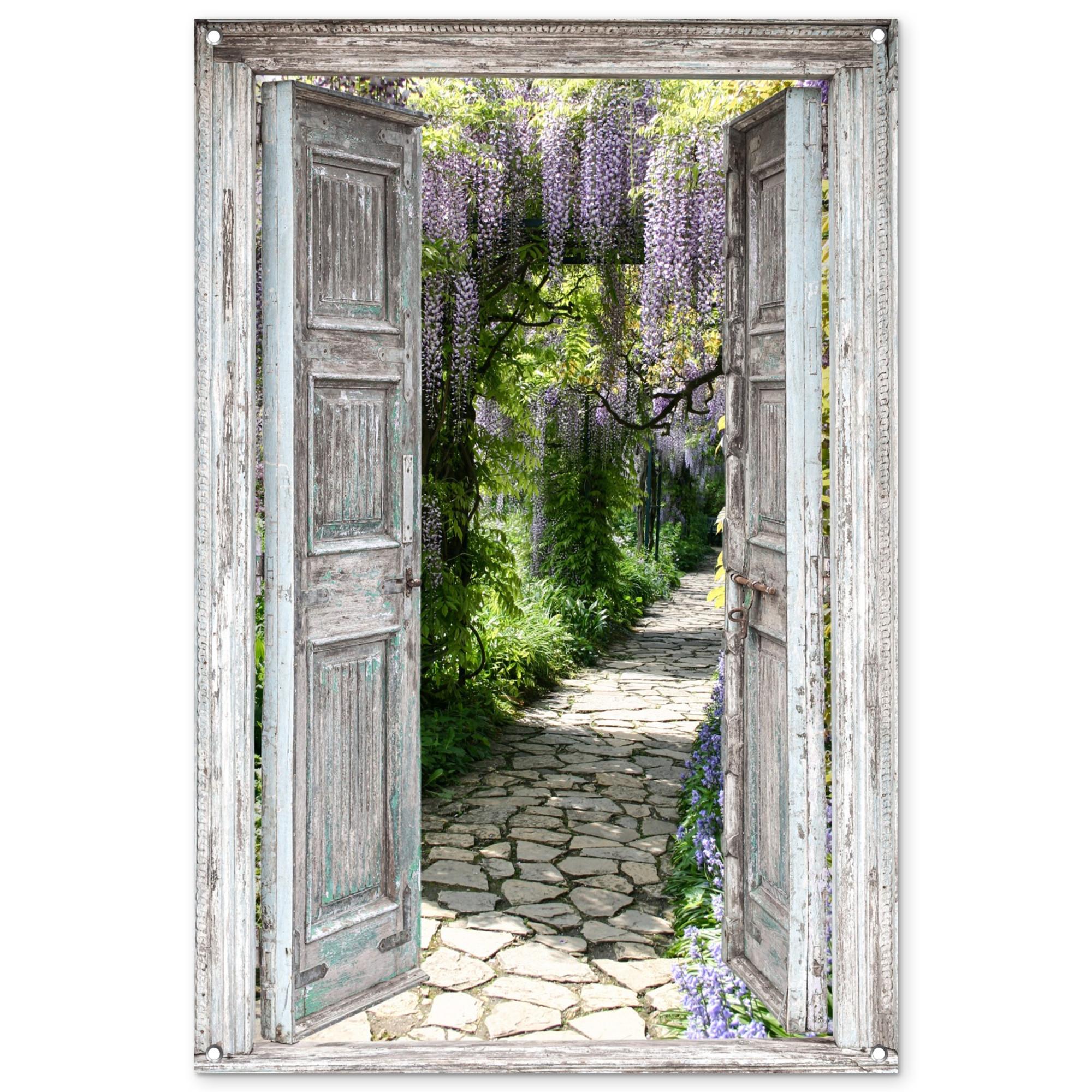 GARTENPOSTER Aussicht - Wald - Steine - Frühling Outdoor Bilder 80x120 cm - Hellgrau, Kunststoff (80/120/0.2cm) - OnlyWow