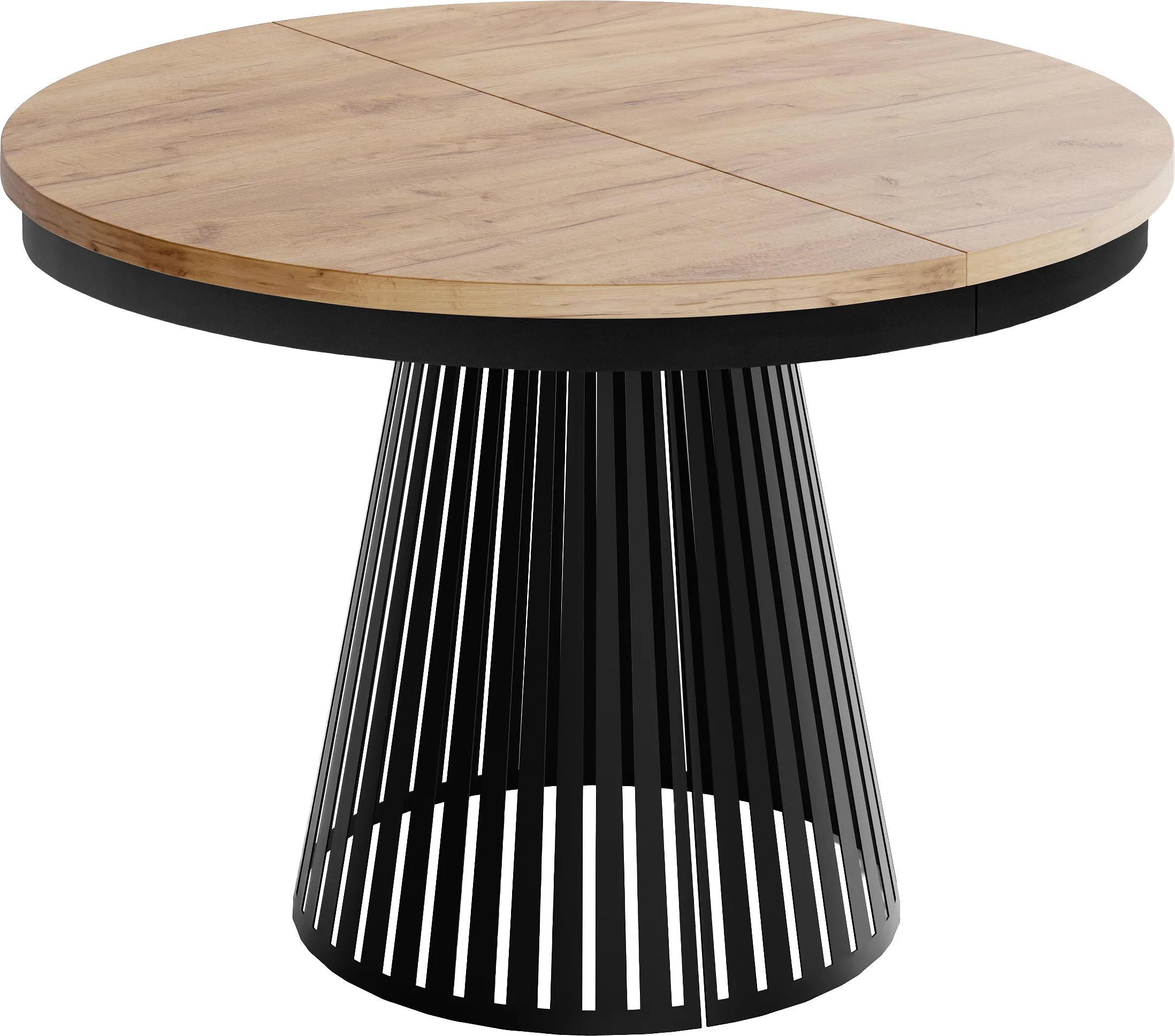 ESSTISCH Naro rund ausziehbar mit Schwarzem Lamellen-Metallgestell, Braun 100-180/100/76 cm - Eiche Wotan/Schwarz, Holzwerkstoff/Metall (100/176/76cm) - WFL GROUP