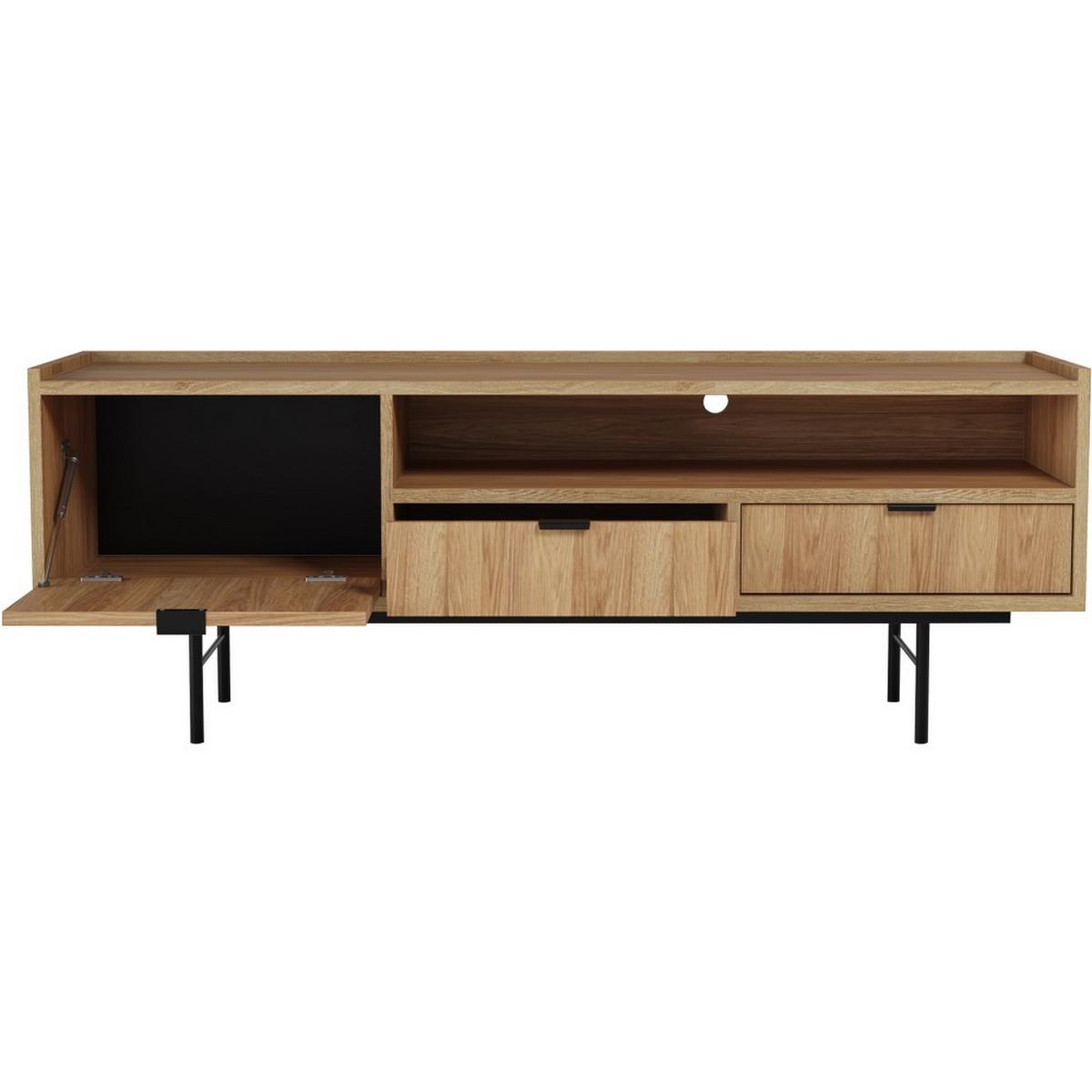 LOWBOARD Evron mit 2 Schubalden und 1 Tür, Walnuss - Eichefarben/Schwarz, Holzwerkstoff/Metall (150/55/40cm) - Beautysofa