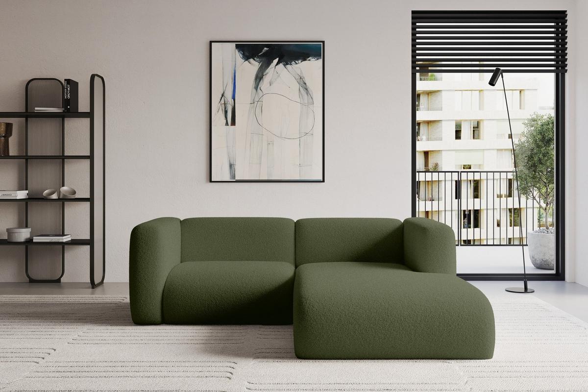 ECKSOFA Ottomane Rechts MIRA-L1 227x179x89 Grün Bouclé - Schwarz/Olivgrün, Holzwerkstoff/Kunststoff (227/179cm) - ALTDECOR