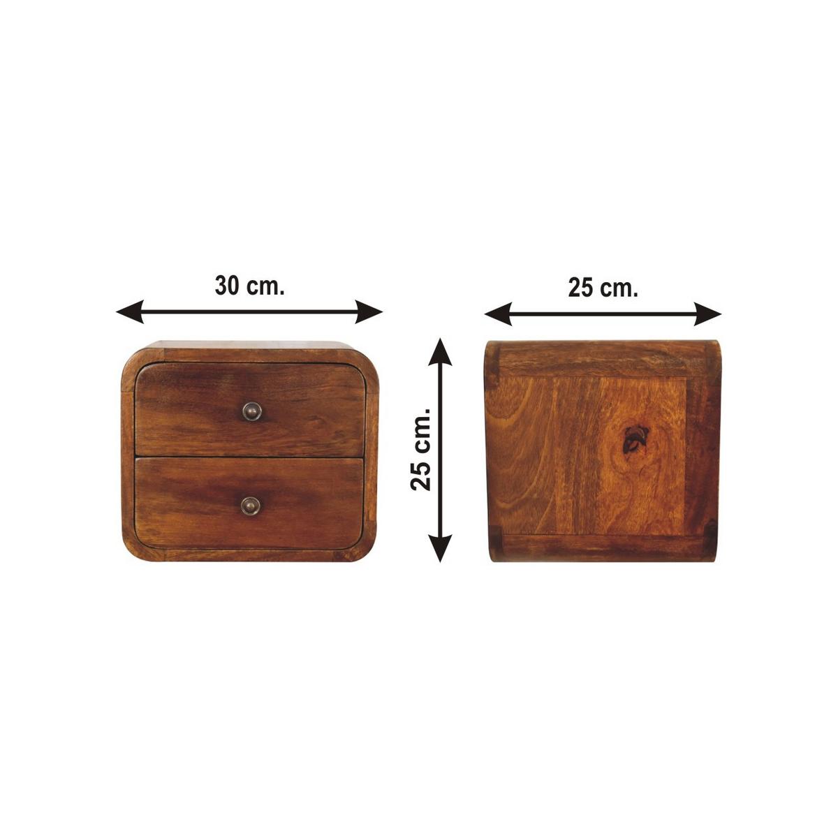 NACHTTISCH Mini Wandmontiert, 2 Schubladen, Braun - Messingfarben/Braun, Holz/Metall (30/25/25cm) - Artisan Furniture