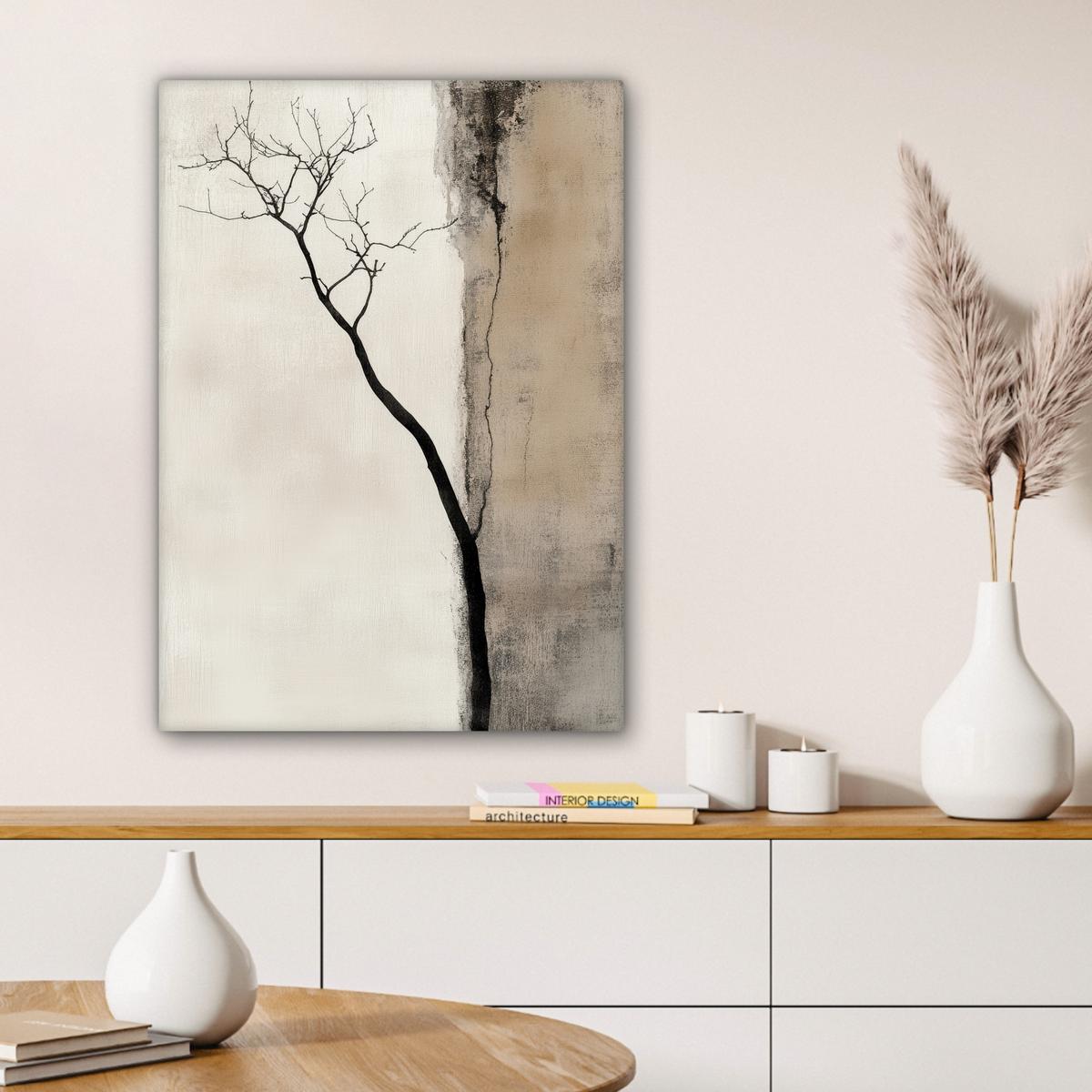 LEINWANDBILD Wabi sabi - Pflanze - Beige Wandbild Wohnzimmer 60x80 cm - Taupe, Textil (60/80cm) - MuchoWow