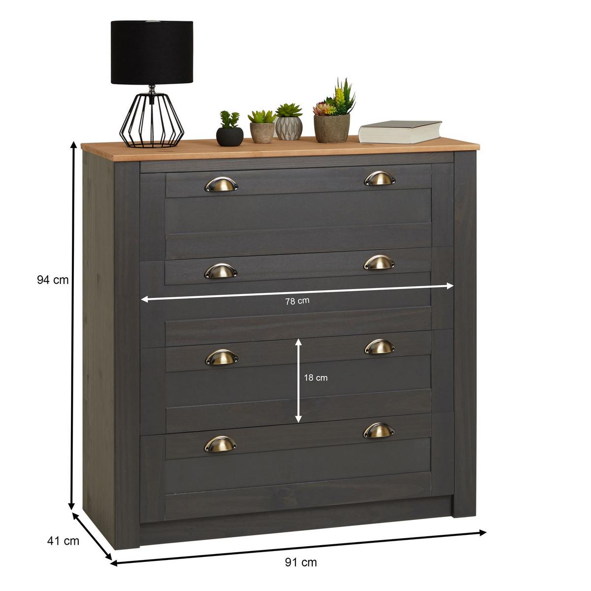 KOMMODE BOLTON anthrazit/braun - Anthrazit/Braun, Holz (91/93/40cm) - IDIMEX