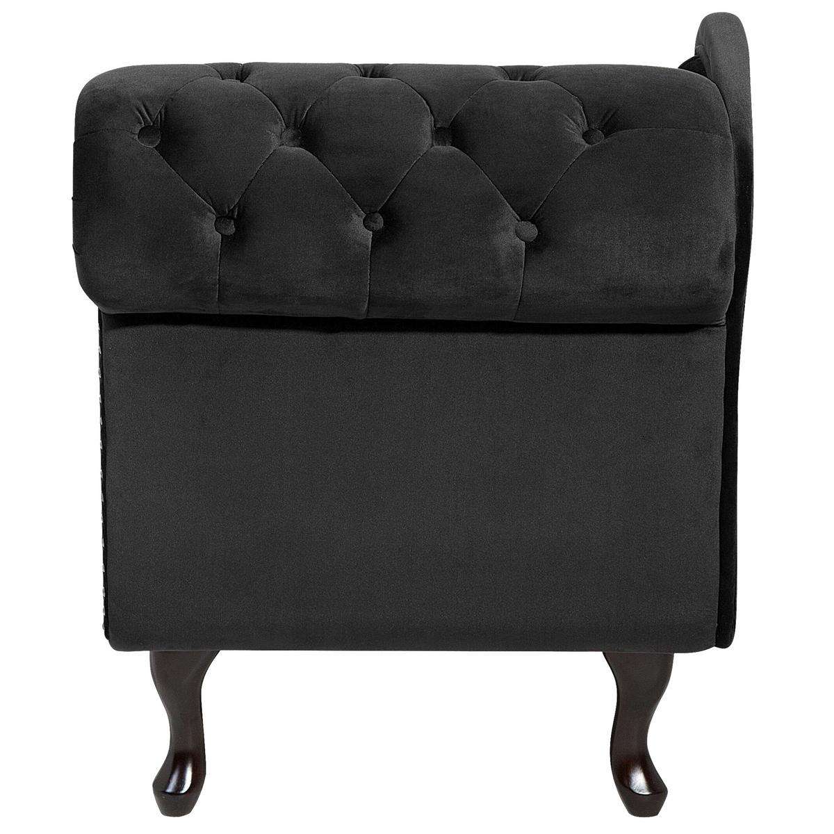 CHAISELONGUE Samtstoff schwarz rechtsseitig Nimes - Dunkelbraun/Schwarz, Textil (170/79/61cm) - Beliani