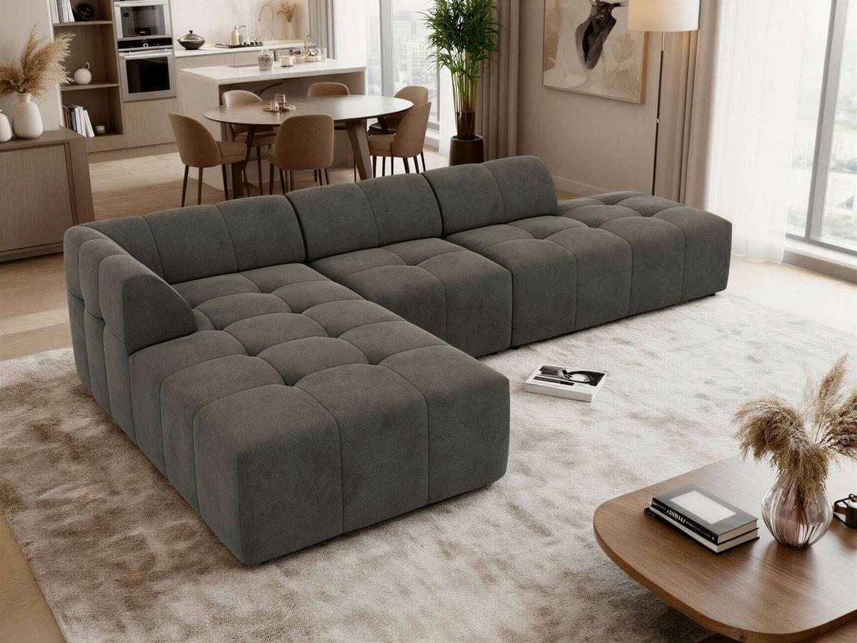 ECKSOFA GRIDA 3M L Dunkelgrau Velvet - Links - Dunkelgrau/Schwarz, Kunststoff/Textil (335/176cm) - MKS