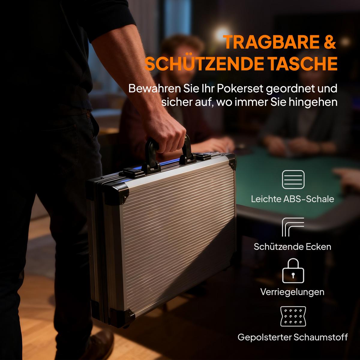 POKERKOFFER mit 400 Chips 11,5 Gramm 2 Kartendecks 5 Würfeln - Grau, Kunststoff (28/39.5cm) - SPORTNOW