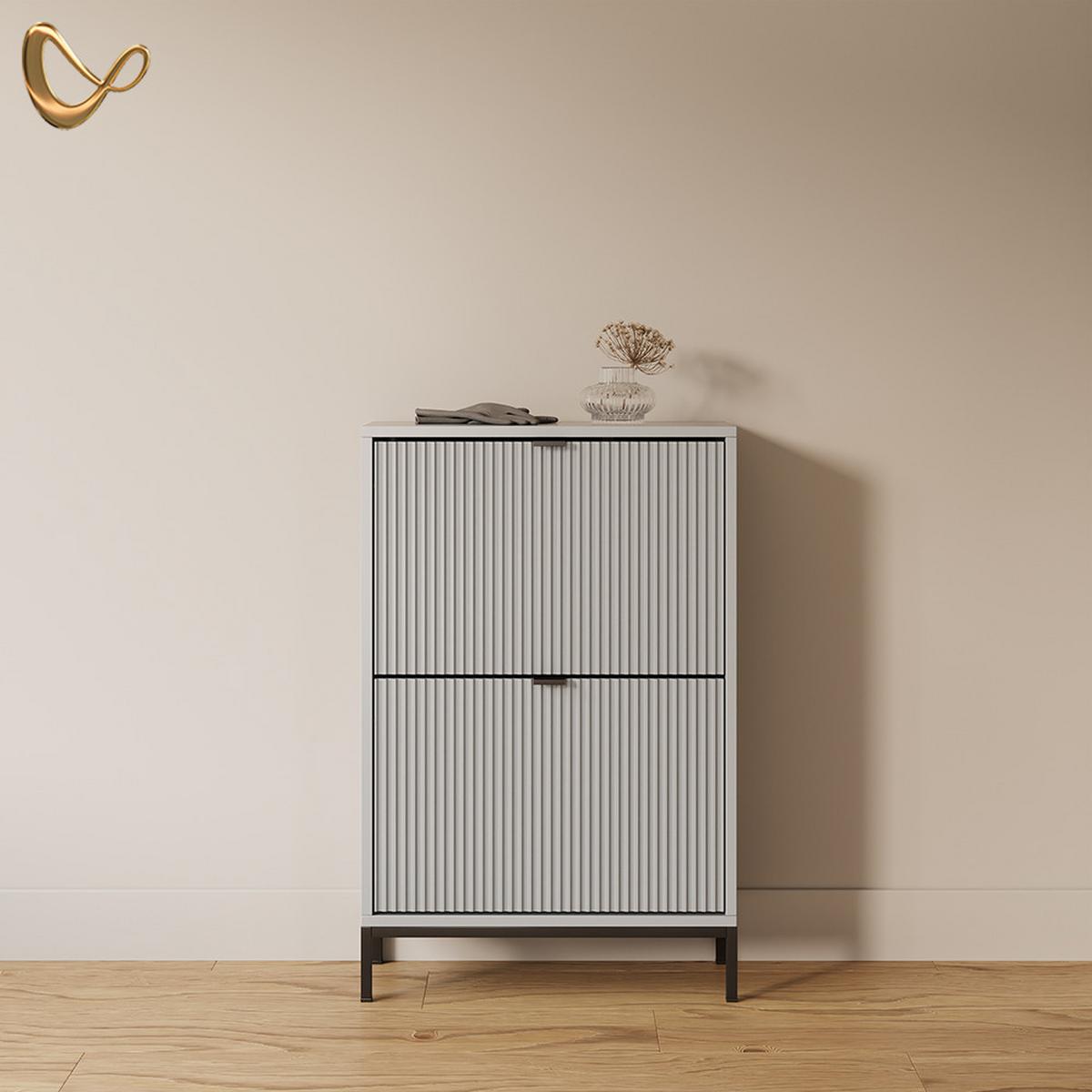 SCHUHKIPPER Aterno Grau 60 x 92 cm mit 2 Klappschubladen - Grau, Holzwerkstoff (60/92/24cm) - Livinity®