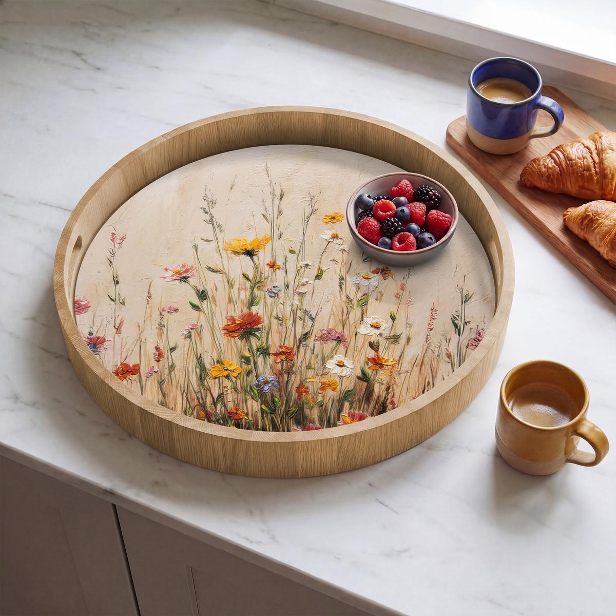TABLETT Wildblumen - Pinselstriche - Ruhig 50x50 cm - Multicolor, Holz (50/5/5cm) - OnlyWow