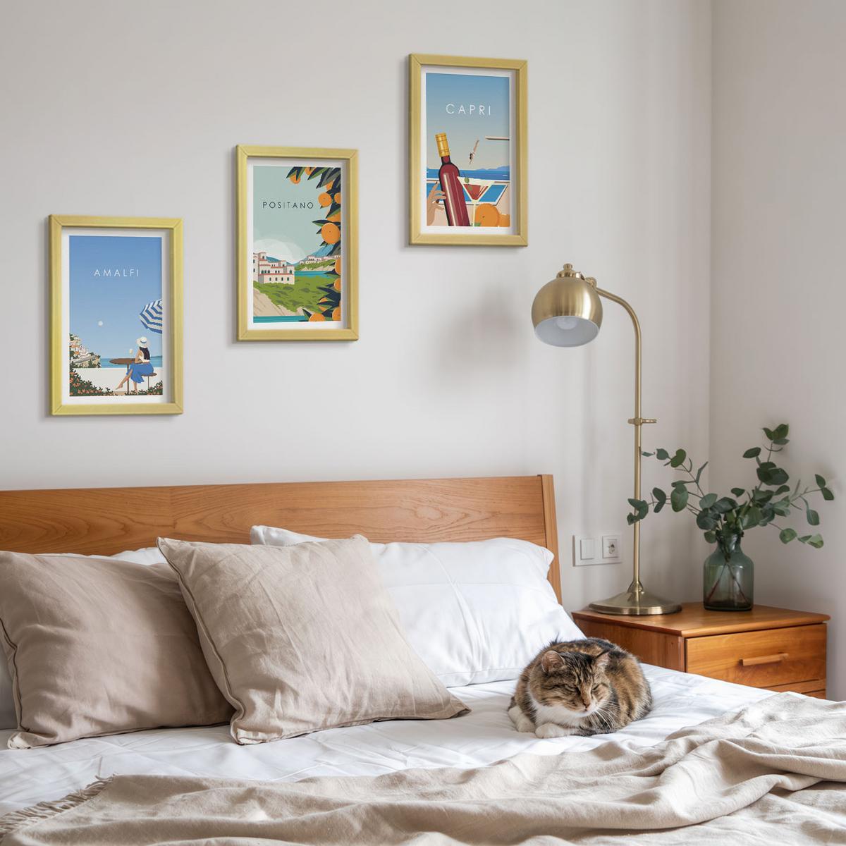 BILDER SET 3er Set - 20x30 cm Goldrahmen - Amalfi, Positano und Capri - Goldfarben, Kunststoff (20/30cm) - TULUP