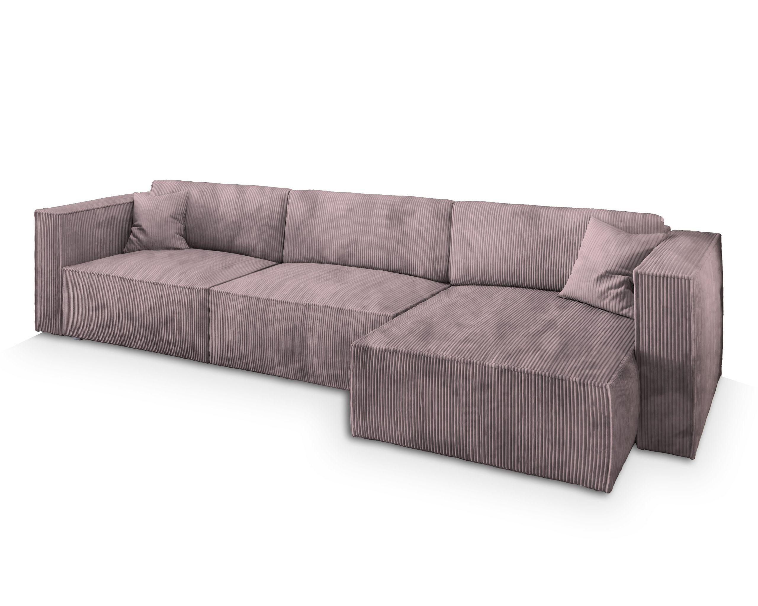 ECKSOFA TOLMO P Lila Kordstoff mit Schlaffunktion - Lila/Grau, Holz/Kunststoff (347/148cm) - MASSENO