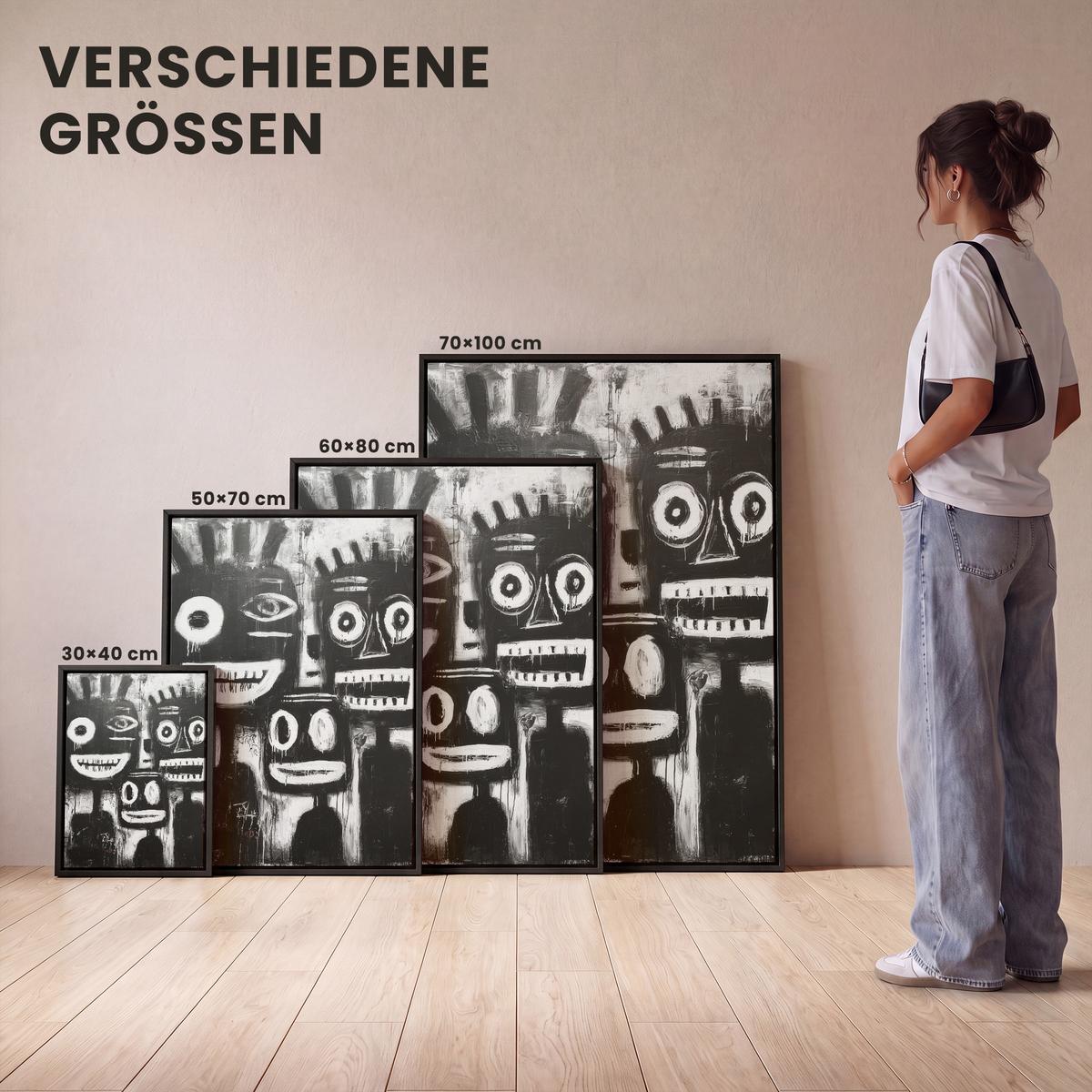 LEINWAND Bilder mit Rahmen - Malerei - Figuren - Schwarz - Abstrakt - 30x40 - Schwarz, Textil (30/40cm) - MuchoWow