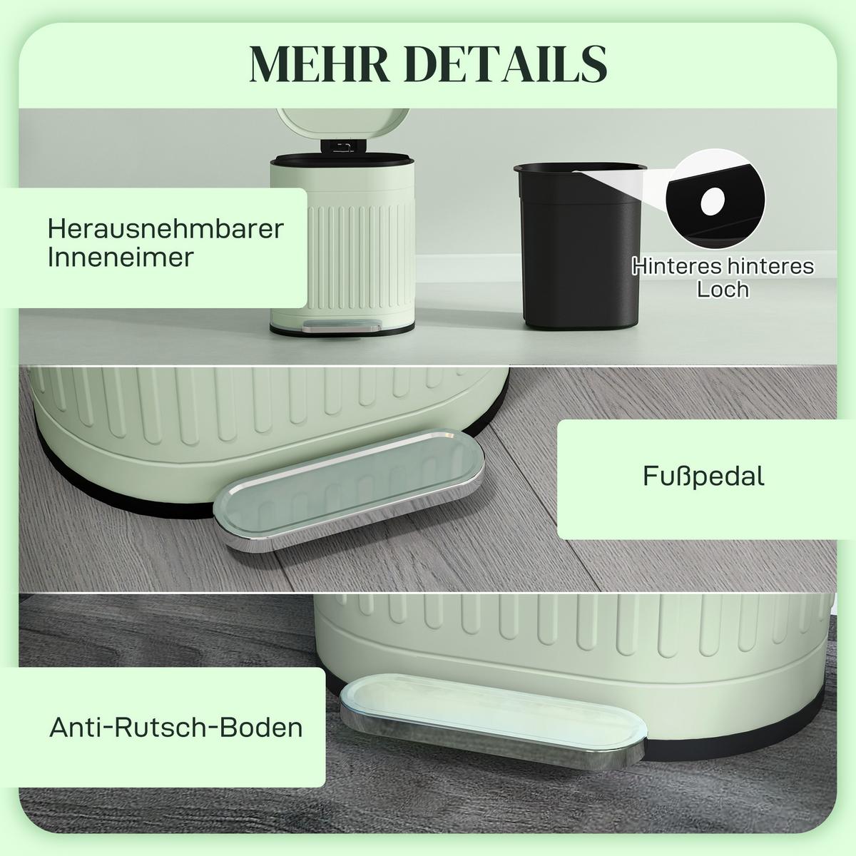 MÜLLEIMER Metall Kunststoff Grün - Grün, Metall (31.2/45/36.5cm) - HOMCOM