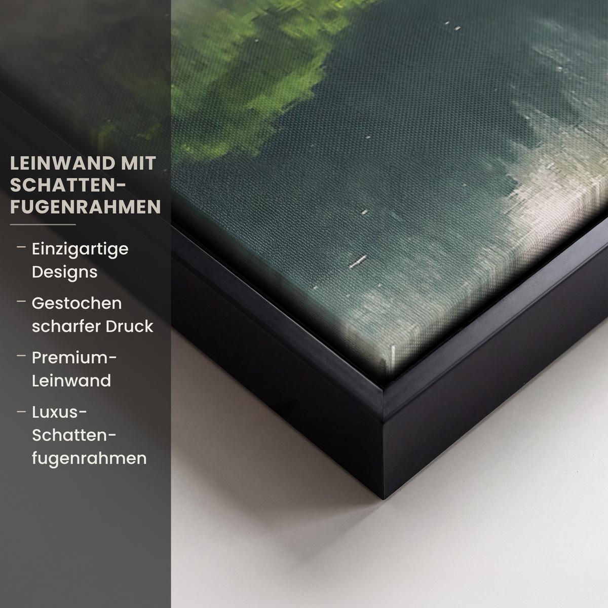LEINWAND Bilder mit Rahmen - Natur - Bäume - Berge - See - Wasser - 100x70 - Hellgrün, Textil (100/70cm) - MuchoWow