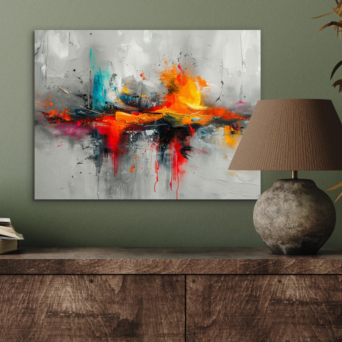 METALLBILD Moderne Kunst - Orange - Grau - Abstrakt 40x30 cm - Hellgrau, Metall (40/30cm) - MuchoWow