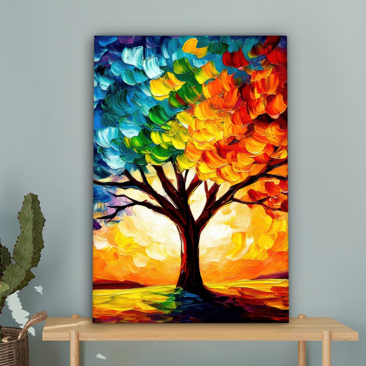 LEINWANDBILD Baum - Kunst - Natur - Sonnenuntergang Wanddeko Schlafzimmer 60x90 cm - Multicolor, Textil (60/90cm) - MuchoWow