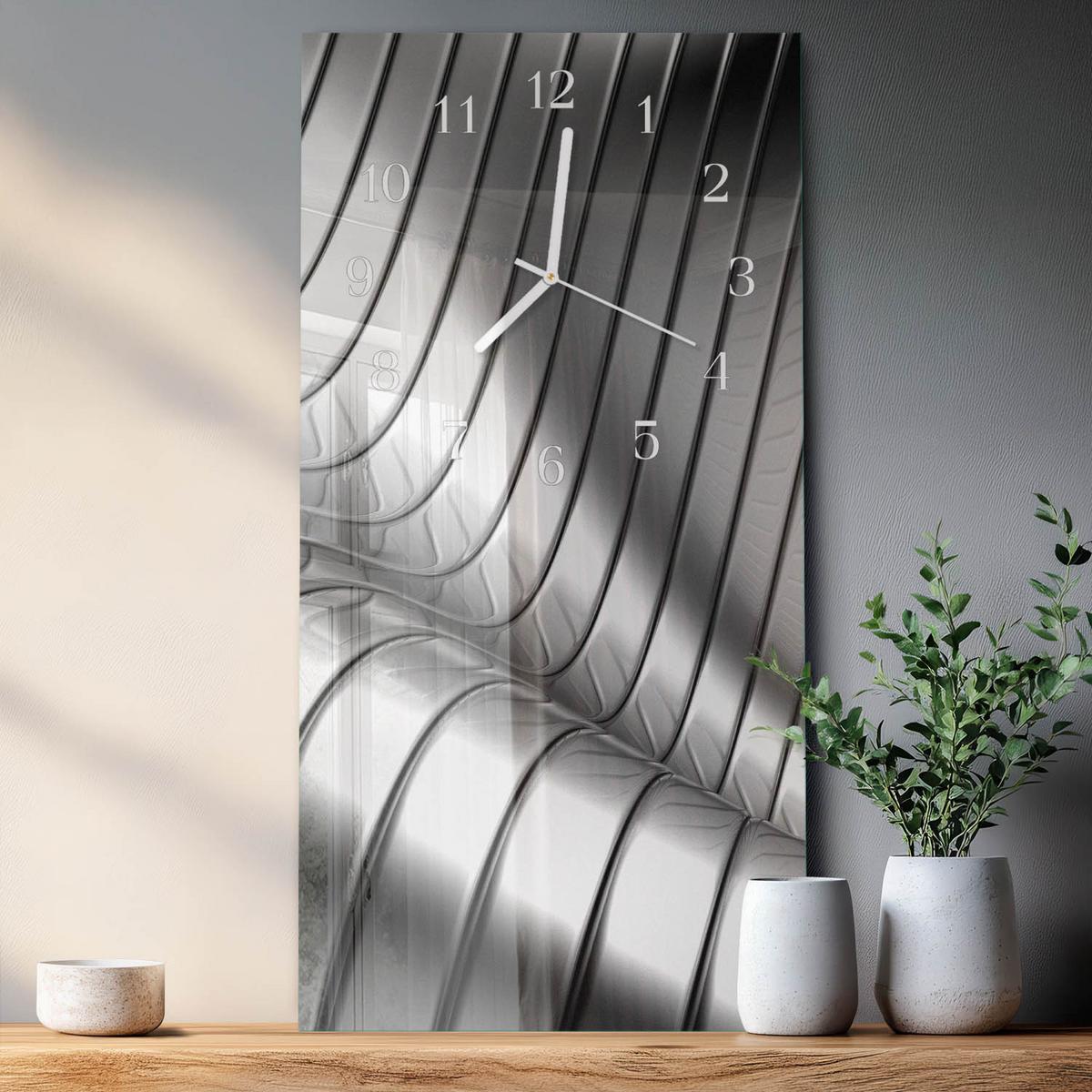 WANDUHR aus Glas 30x60 cm - Welle - Silberfarben, Glas (30/60/0.4cm) - TULUP
