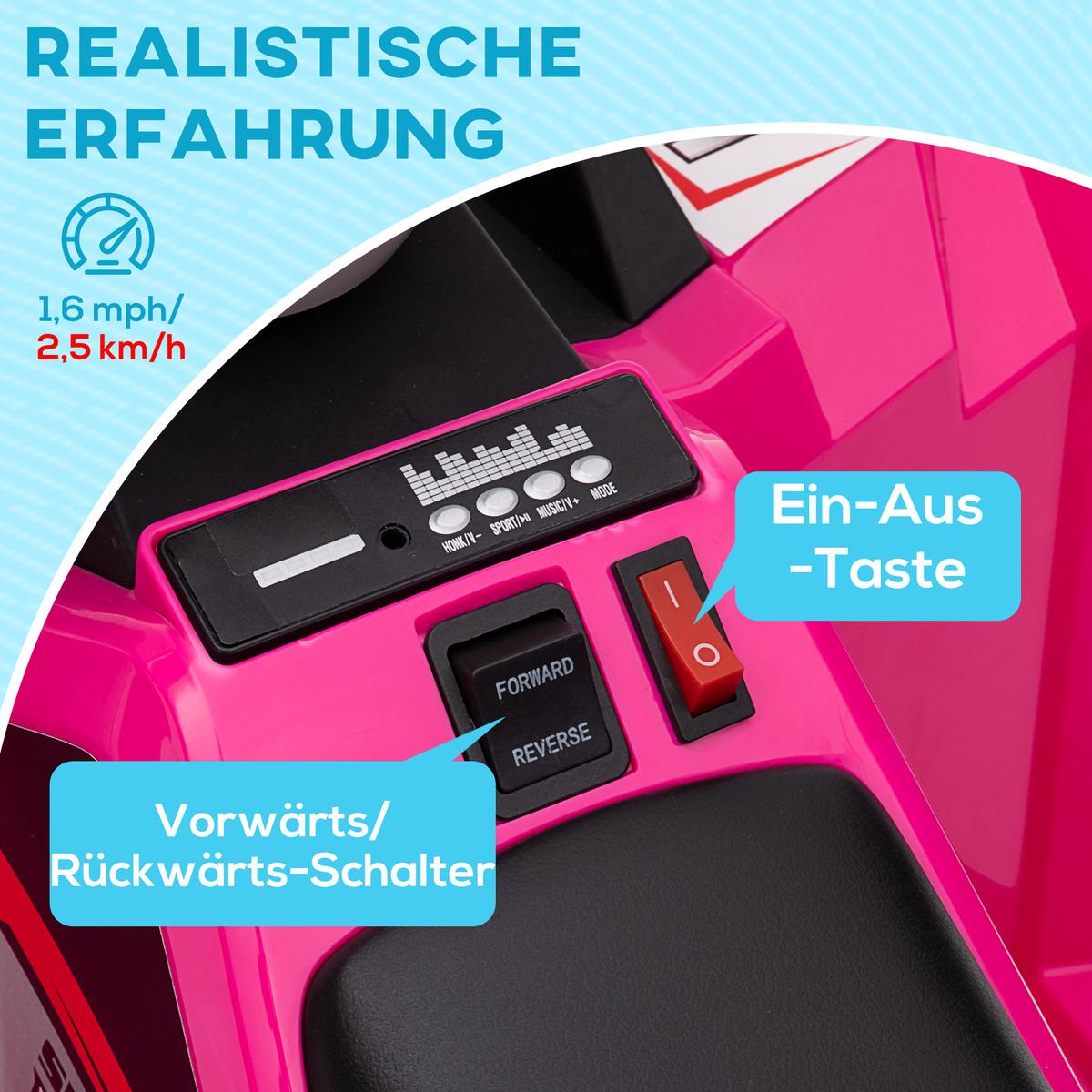 ELEKTRO Kinderquad, Mini Elektroquad mit Vorwärts-, Rückwärtsfunktion, Rosa - Rosa, Metall (70/41.5/48.5cm) - HOMCOM
