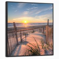 LEINWAND Bilder mit Rahmen - Strand - Meer - Düne - Sonnenuntergang - Landschaft - 90x90 - Beige, Textil (90/90cm) - MuchoWow