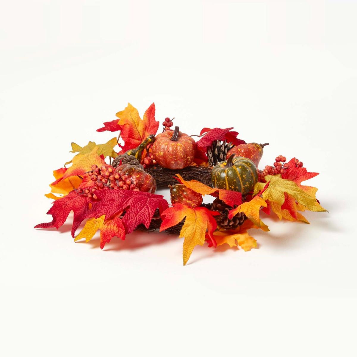 HERBSTKRANZ buntes Laub & Kürbisse, 40 cm - Multicolor, Kunststoff (40/22/40cm) - Homescapes