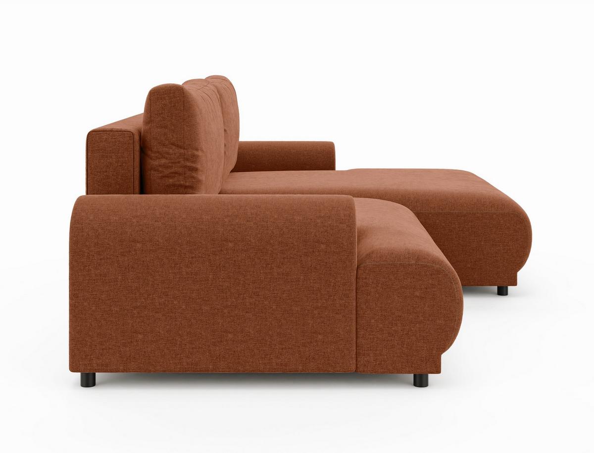 ECKSOFA mit Schlaffunktion, Bettkasten, extrabreite Ottomane rechts, abgerundete Armlehnen, B240/T145/H81 cm, Chenille Terracotta / 21023 - Terracotta/Schwarz, Kunststoff/Textil (240/145cm) - luma-home