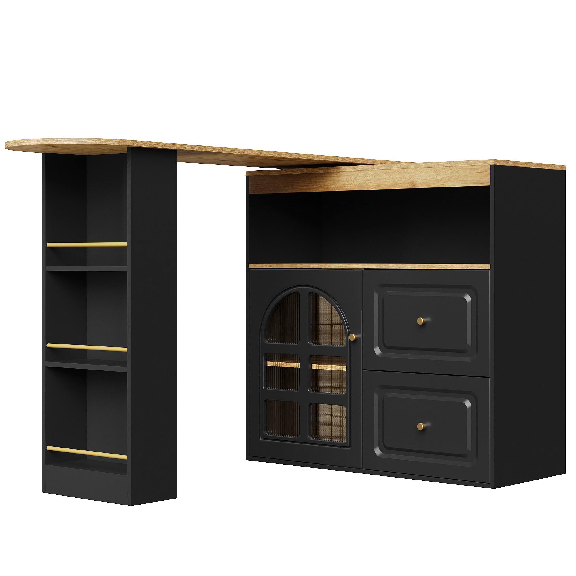 BARTISCH 360° Drehbar Schwarz Ausziehbar Sideboard mit Glastür & Schubladen - Schwarz, Holzwerkstoff (39/138/104cm) - Urban Meuble