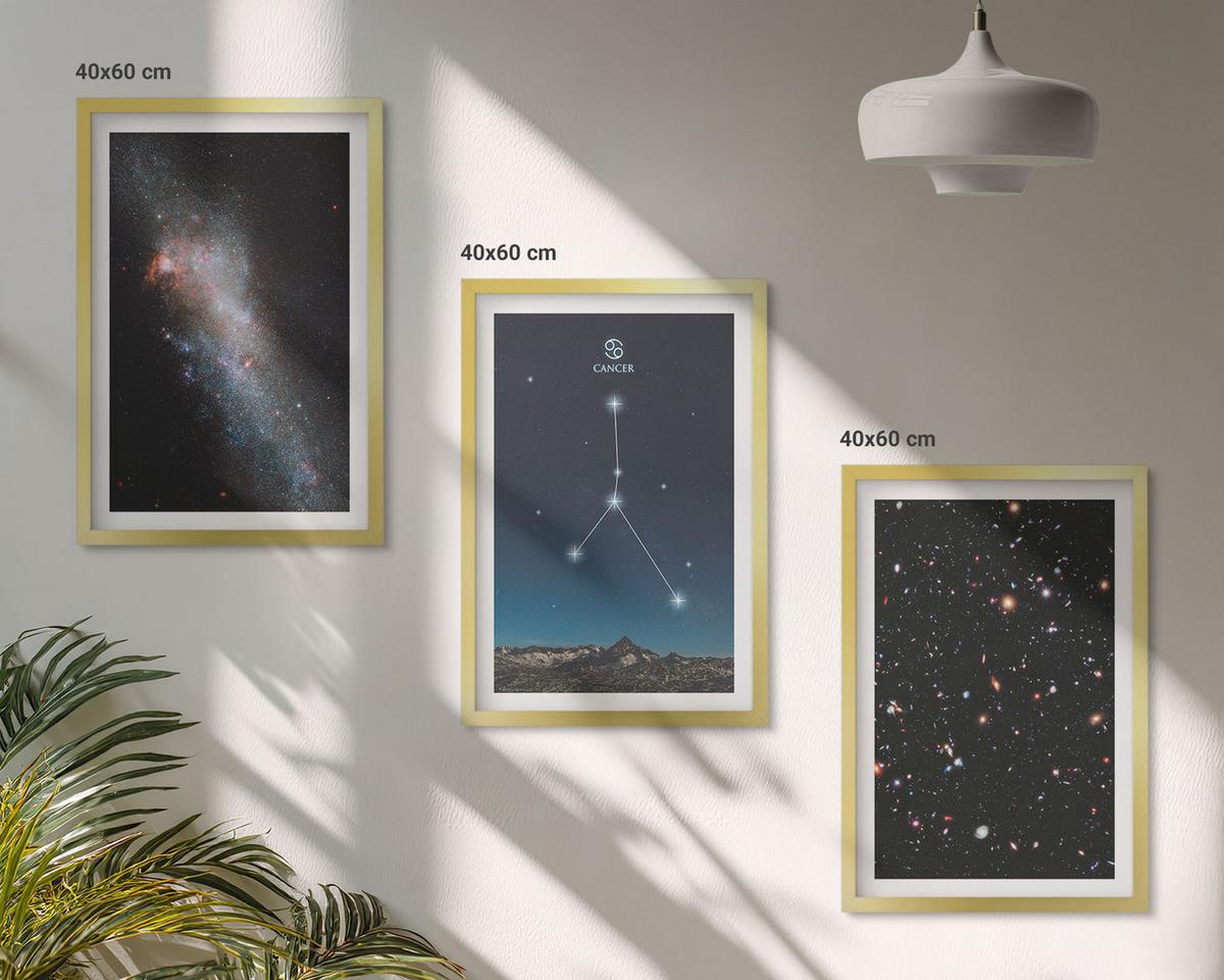 BILDER SET 3er Set - 40x60 cm Goldrahmen - Weltraumgalaxie-Konstellation Krebs - Goldfarben, Kunststoff (40/60cm) - TULUP