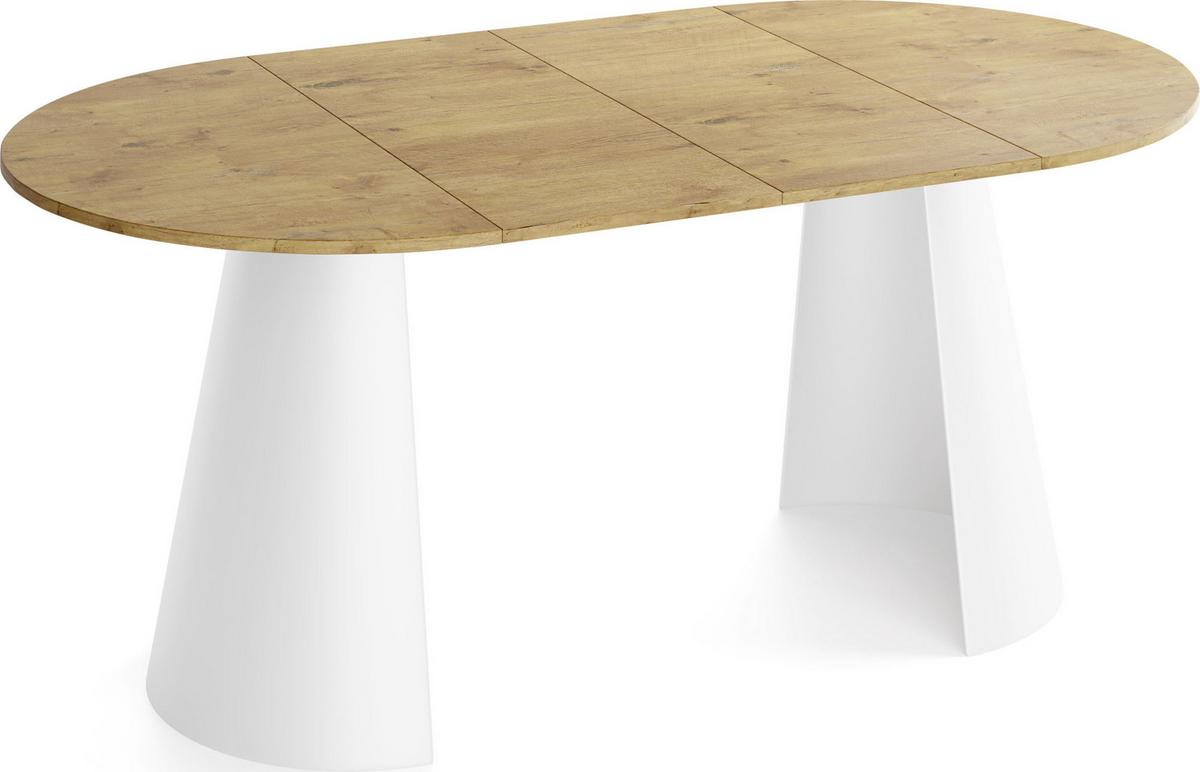 ESSTISCH Lamio runder ausziehbarer, Eiche Hell Braun 100-180/100/76 cm - Eichefarben/Weiß, Holzwerkstoff/Metall (100/176/76cm) - WFL GROUP