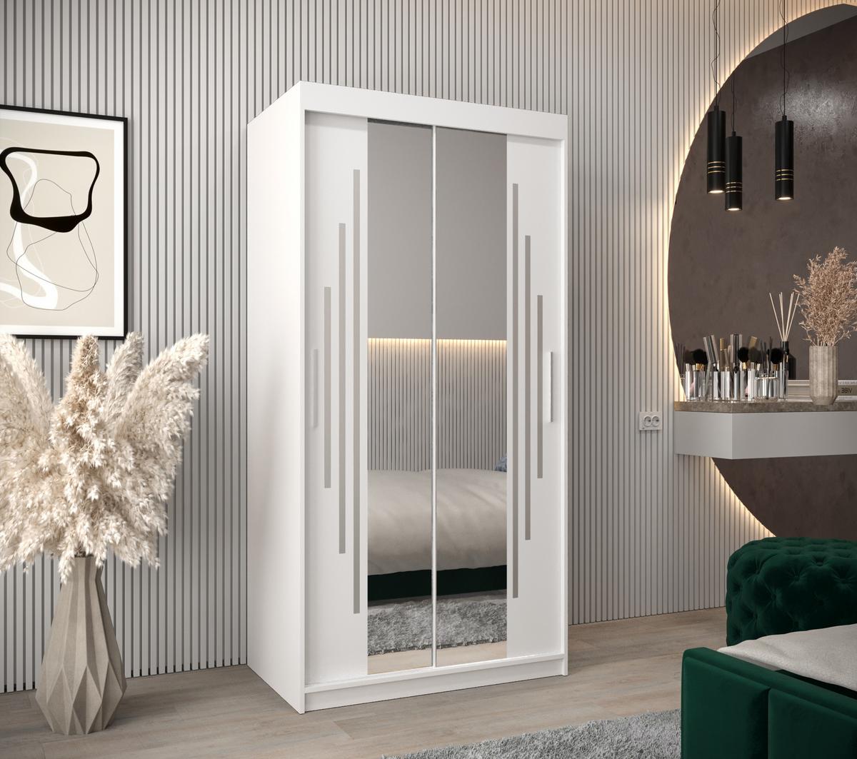 SCHWEBETÜRENSCHRANK 200/100/62 2-türig - Silberfarben/Weiß, Holz/Kunststoff (100/200/62cm) - Abiks Möbel