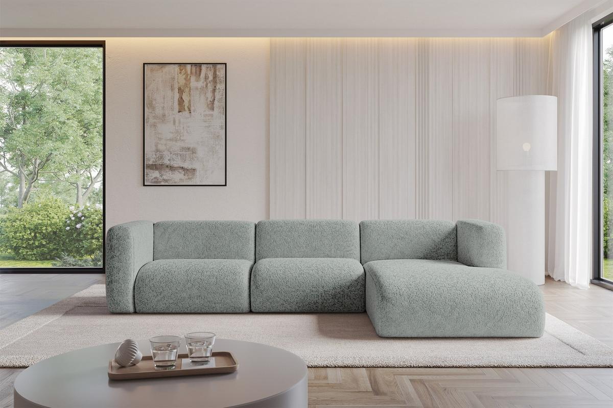 ECKSOFA Ottomane Rechts MIRA-L2 318x179x89 Grün Velours - Schwarz/Hellgrün, Holzwerkstoff/Kunststoff (318/179cm) - ALTDECOR