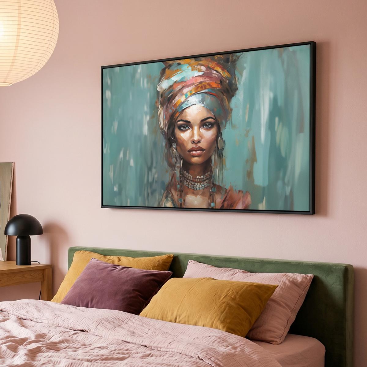 LEINWAND Bilder mit Rahmen - Frau - Kunst - Schmuck - Porträt - 120x80 - Blaugrau, Textil (120/80cm) - MuchoWow