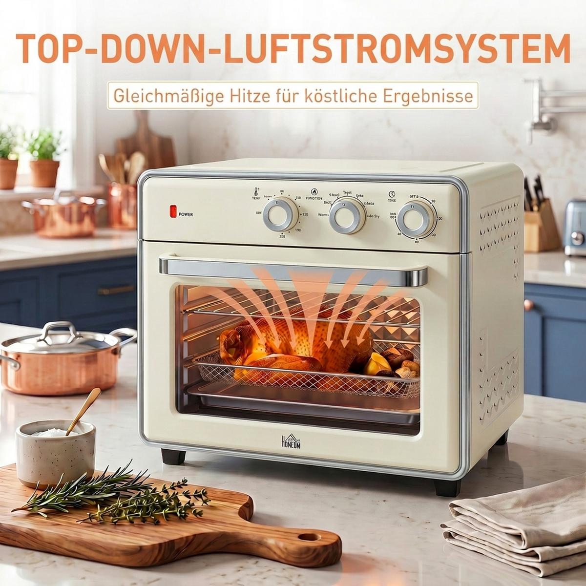 MINIBACKOFEN Stahl Kunststoff Cremeweiß Silber - Creme, Metall (36/37.7/34.5cm) - HOMCOM