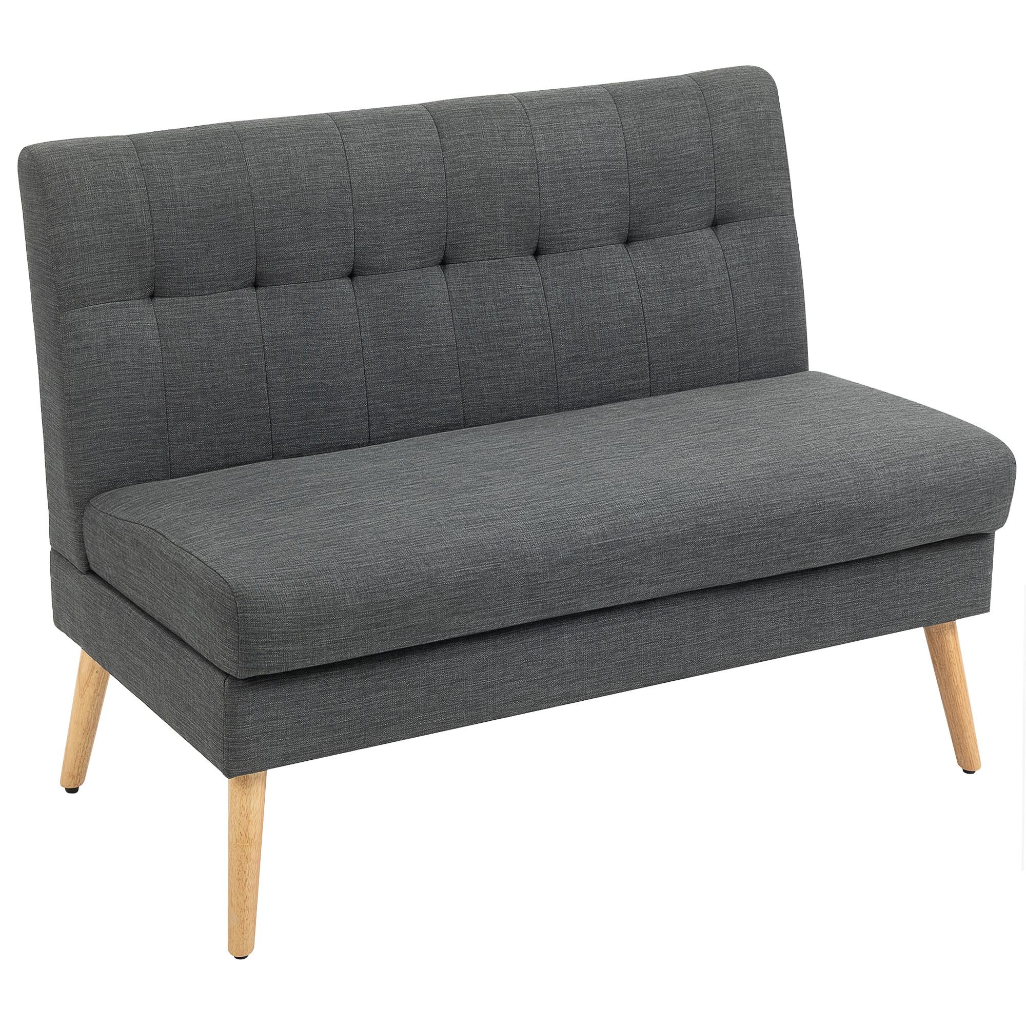 SOFA 2 Sitzer Couch mit Leinenoptik, Getuftete Rückenlehne, Dunkelgrau - Dunkelgrau/Naturfarben, Holz/Textil (68/90/118cm) - HOMCOM