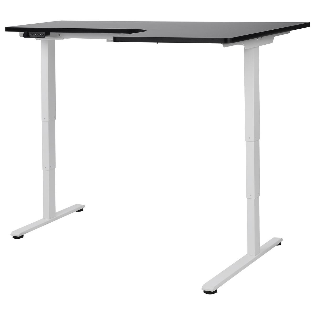 ECKSCHREIBTISCH elektrisch höhenverstellbar 160/109 cm Schwarz/Weiß rechtsseitig Destines - Schwarz/Weiß, Holzwerkstoff/Metall (109/160/60cm) - Beliani