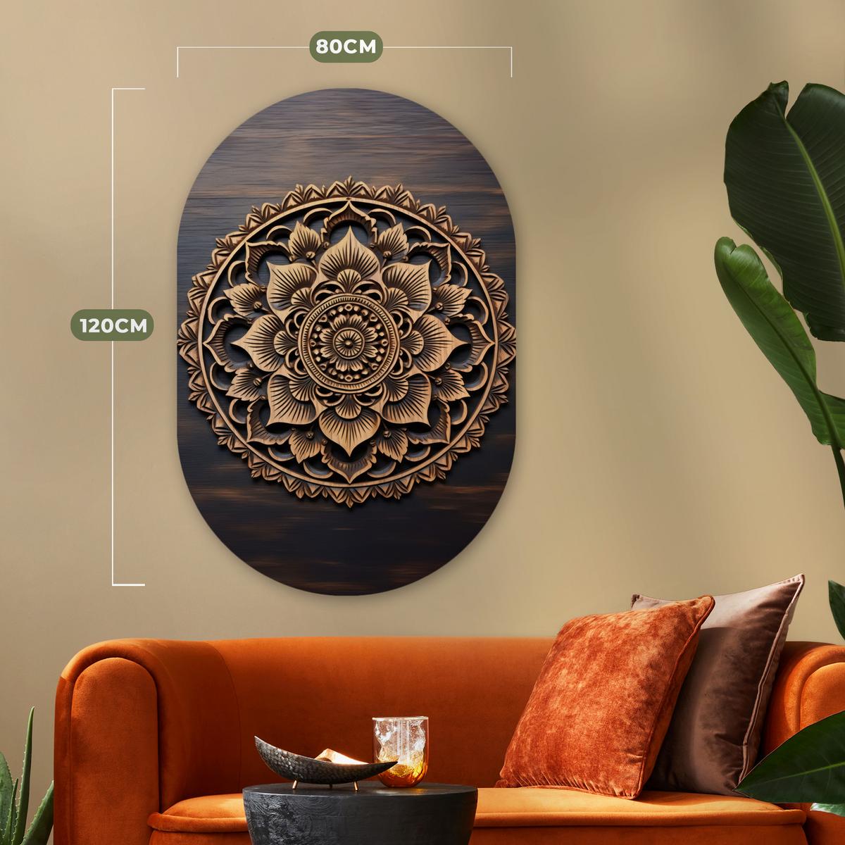 WANDBILD Mandala - Holz - Blumen - Braun Deko Groß 80x120 cm - Gelb, Kunststoff (80/120cm) - MuchoWow