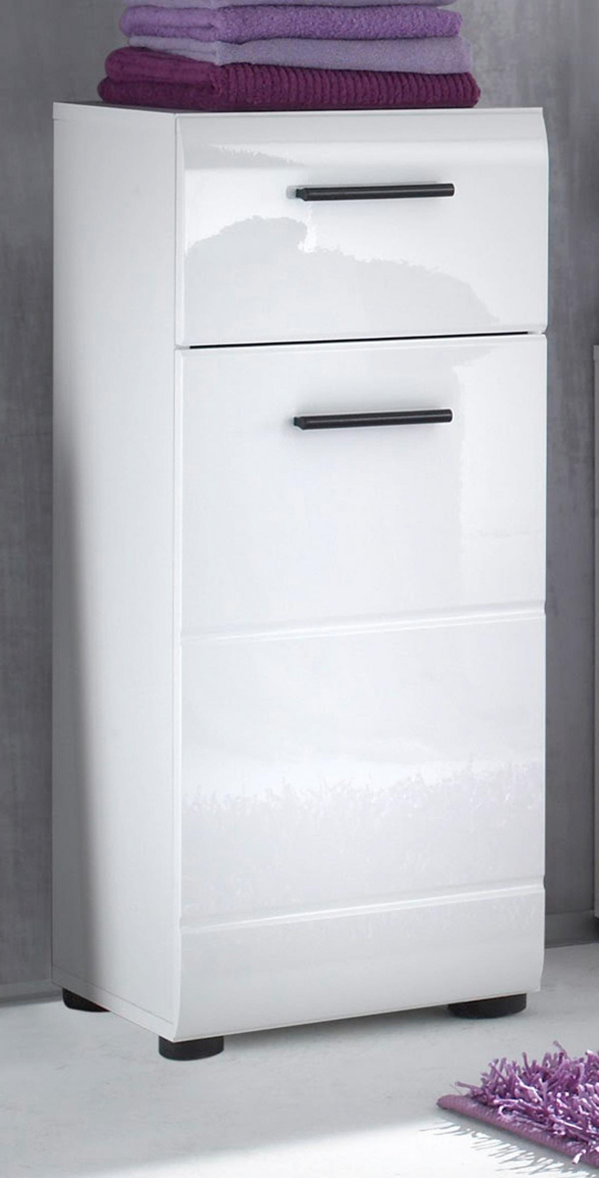 UNTERSCHRANK weiß Hochglanz 30 cm, Badschrank Türanschlag wechselbar - Weiß Hochglanz/Schwarz, Holzwerkstoff/Kunststoff (30/79/31cm) - Top.Furn