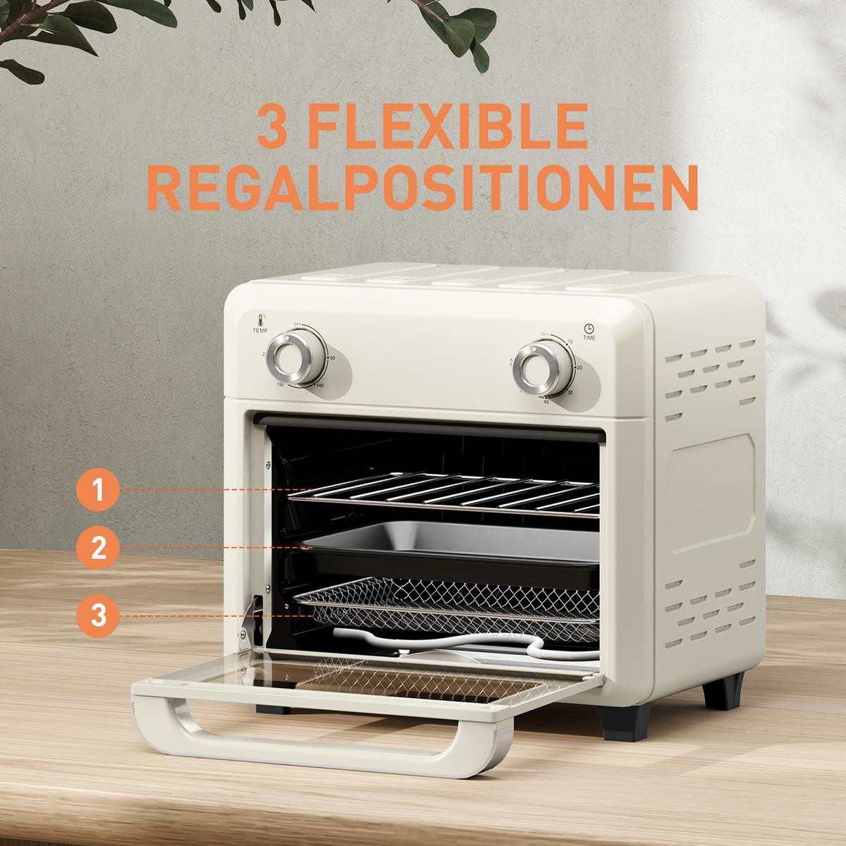 MINIBACKOFEN Edelstahl Gehärtetes Glas Cremeweiß - Creme, Metall (32/27.2/29.8cm) - HOMCOM