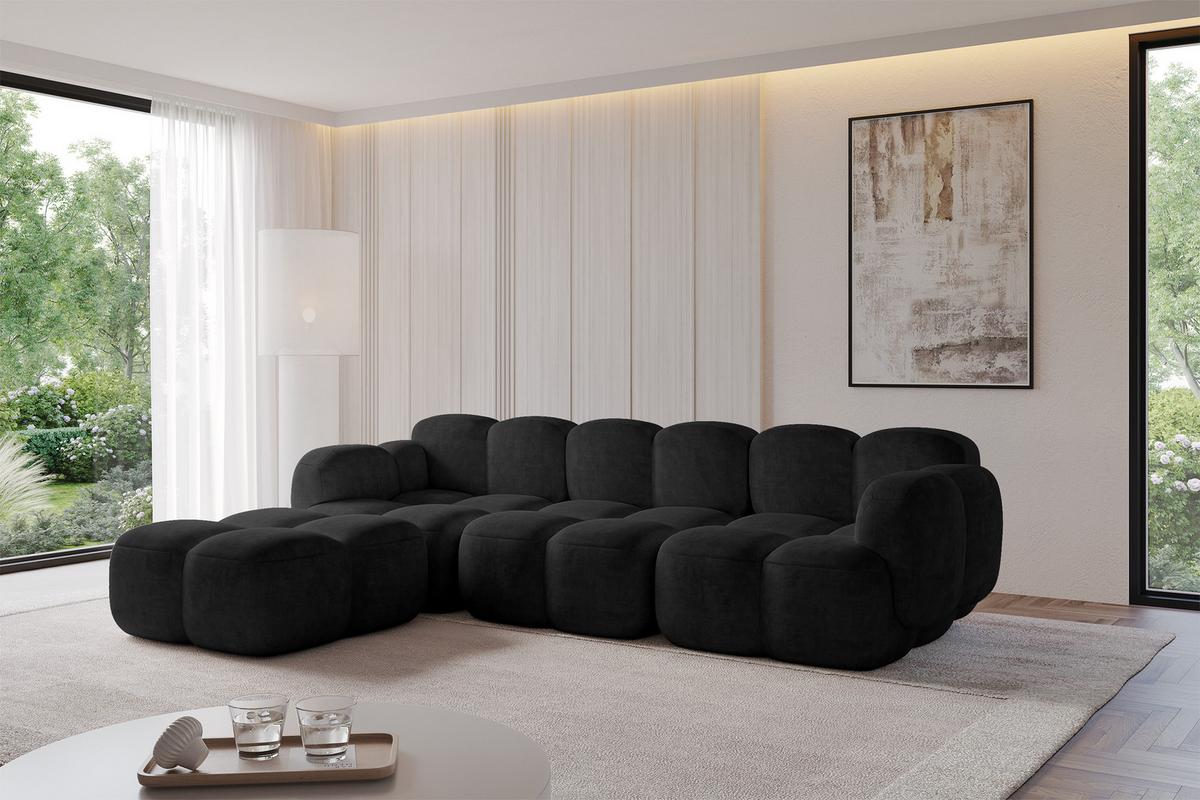 ECKSOFA modulares Sofa Links Miko-L2 302x205x75 Schwarz Velours - Schwarz, Holzwerkstoff/Kunststoff (302/205cm) - ALTDECOR