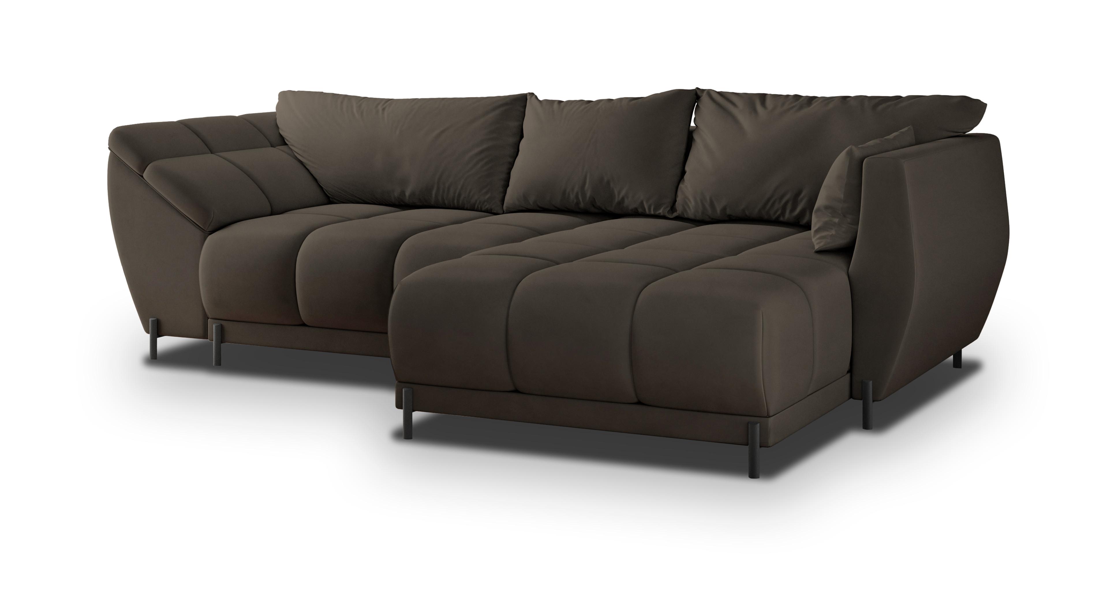 ECKSOFA VESTANO R-S Braun Velours-Stoff mit Schlaffunktion - Braun, Holz (287/182cm) - MASSENO